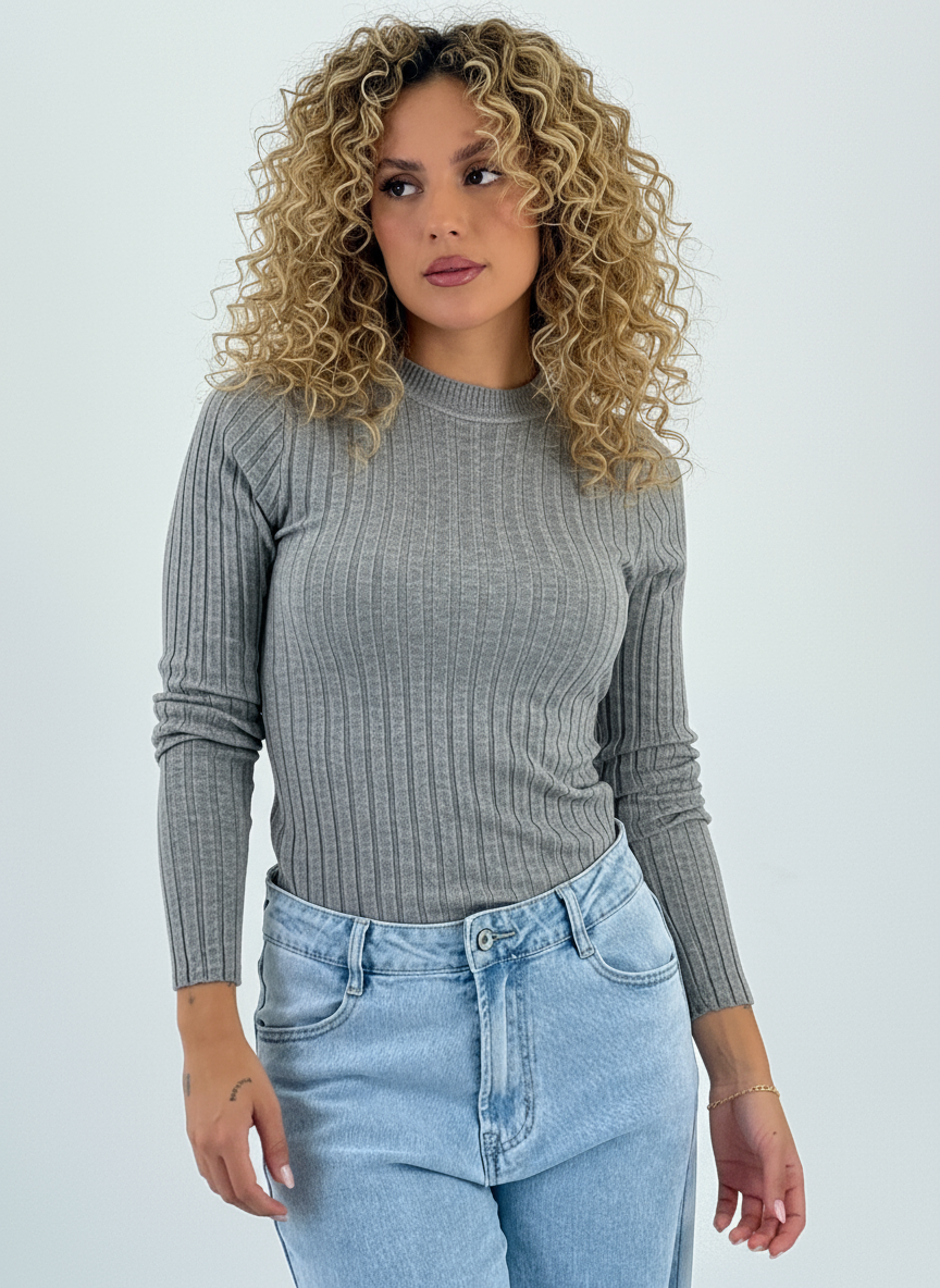 Jersey canalé cuello redondo