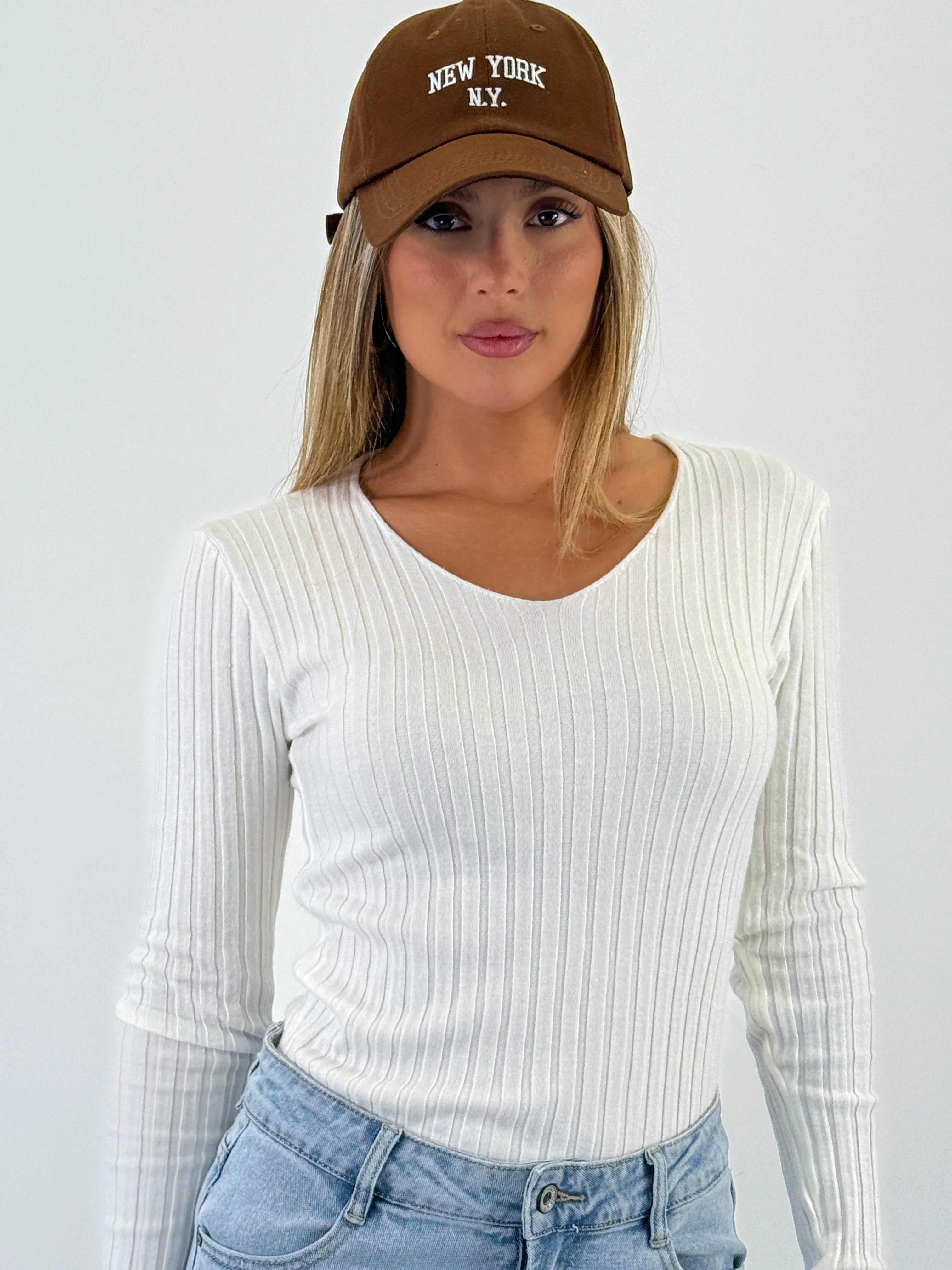 Jersey canalé cuello pico