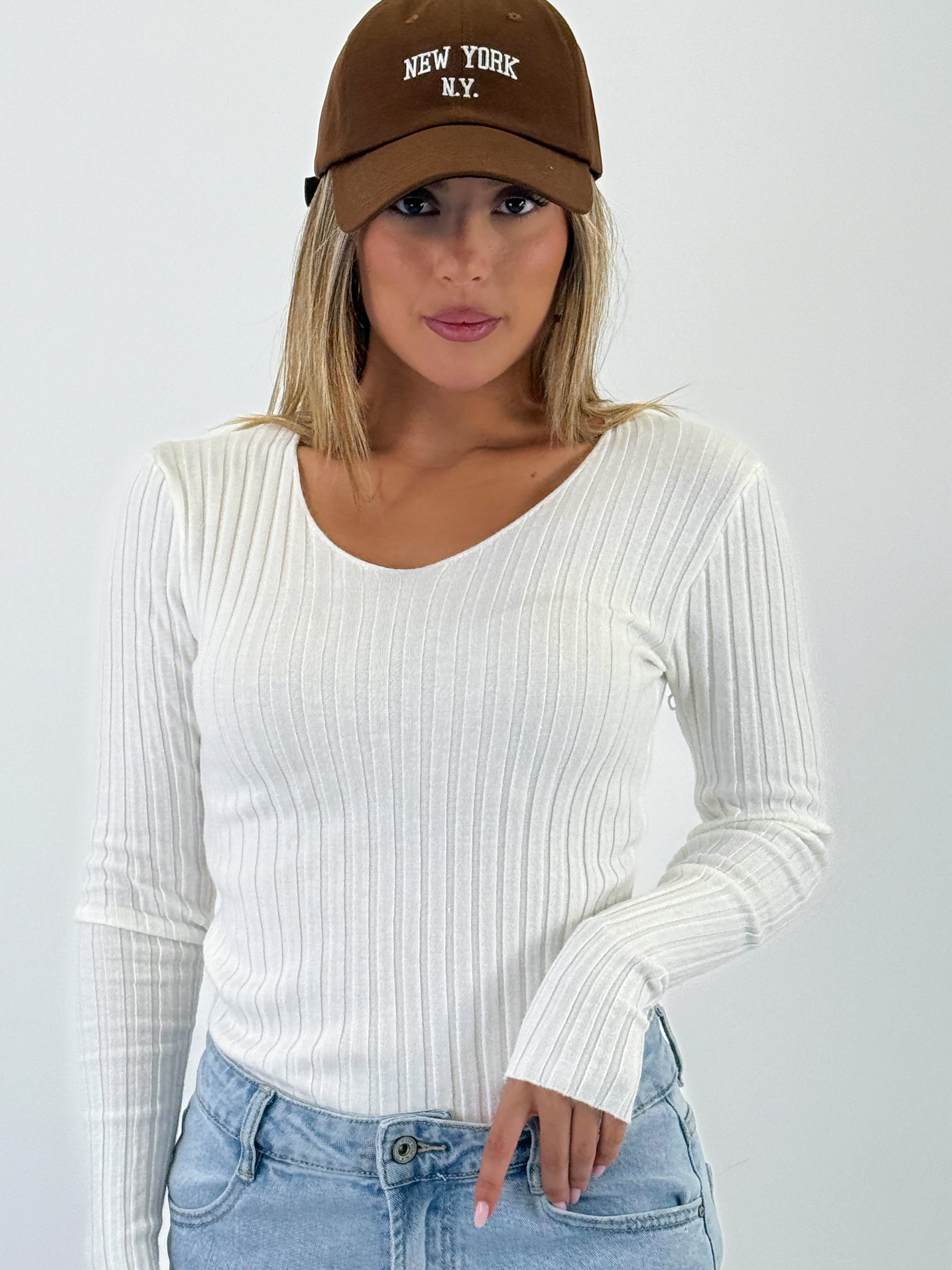 Jersey canalé cuello pico