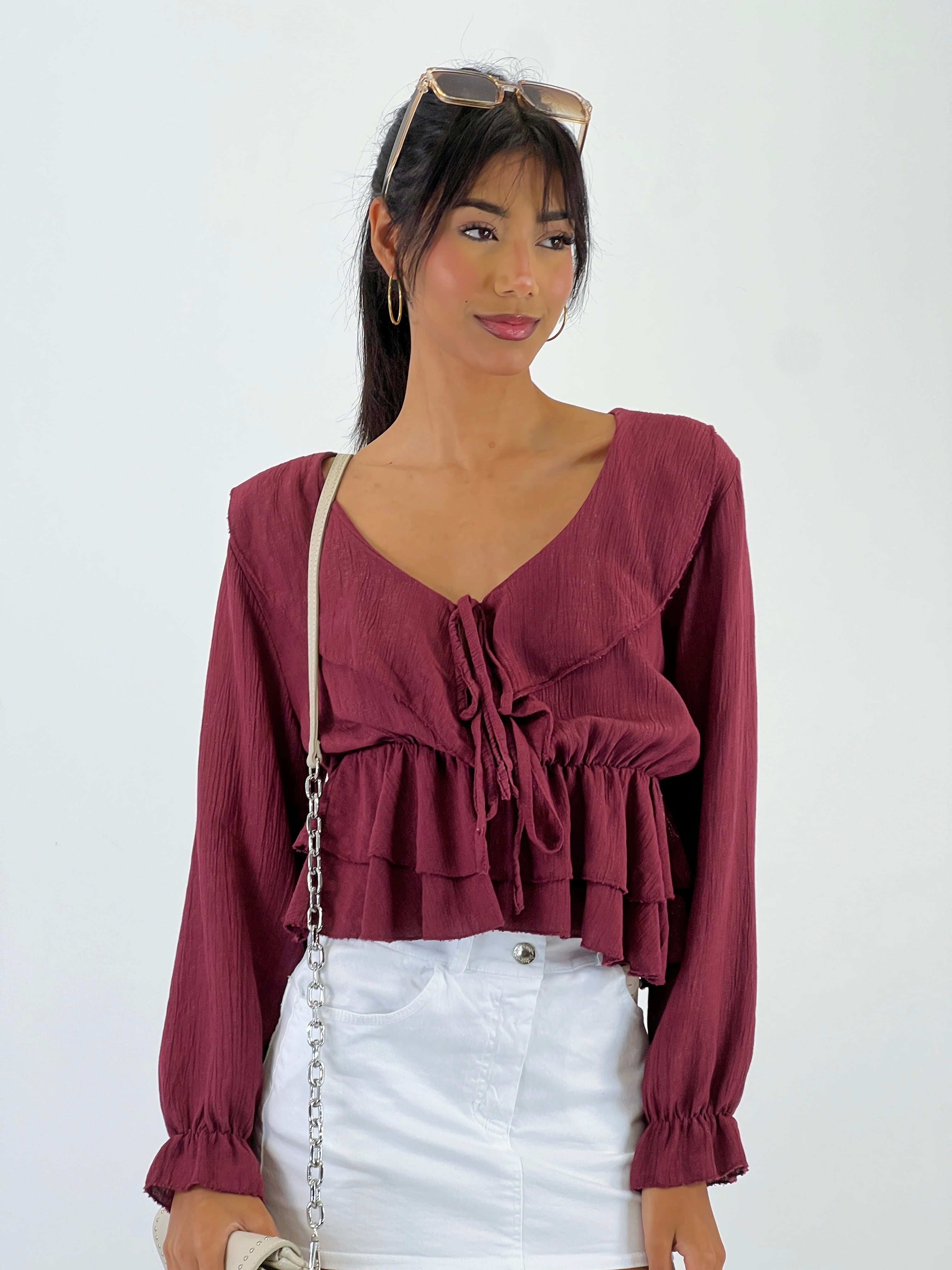 Blusa fruncida cuerda volante