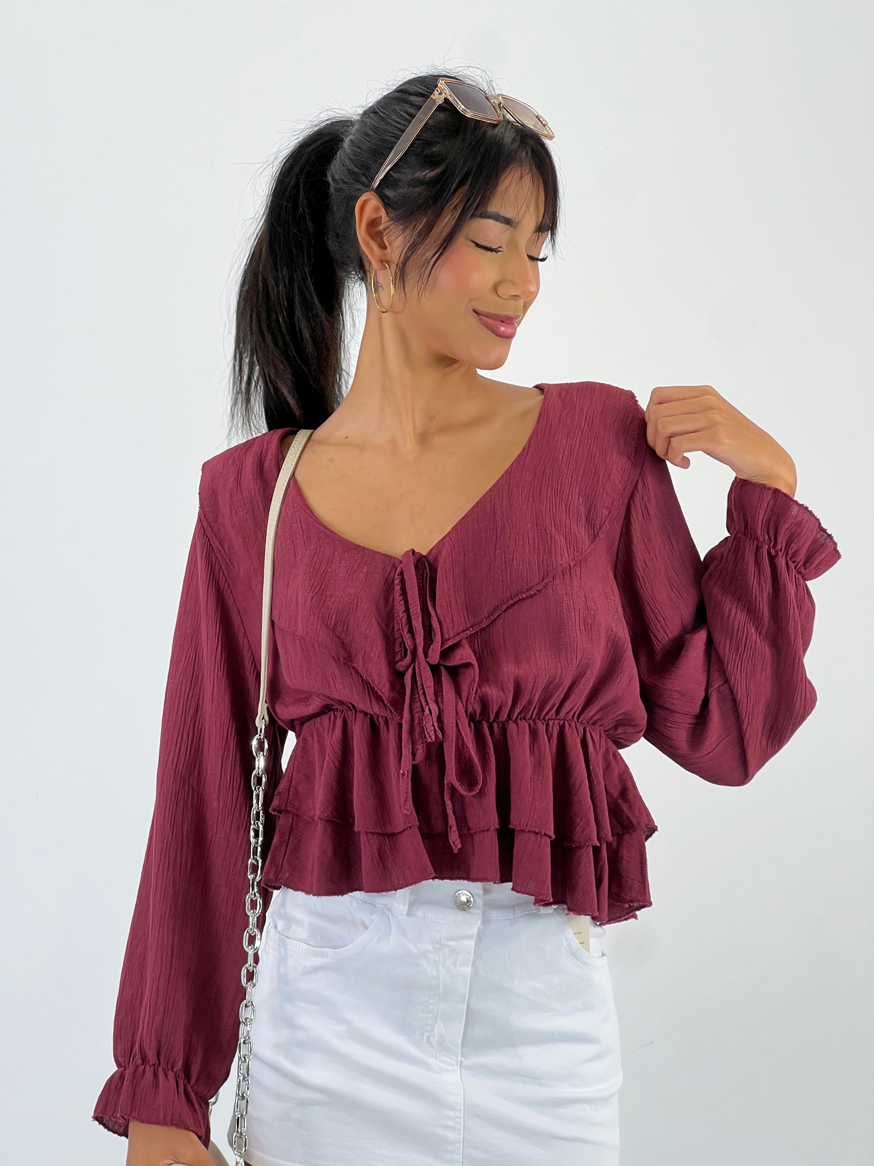 Blusa fruncida cuerda volante