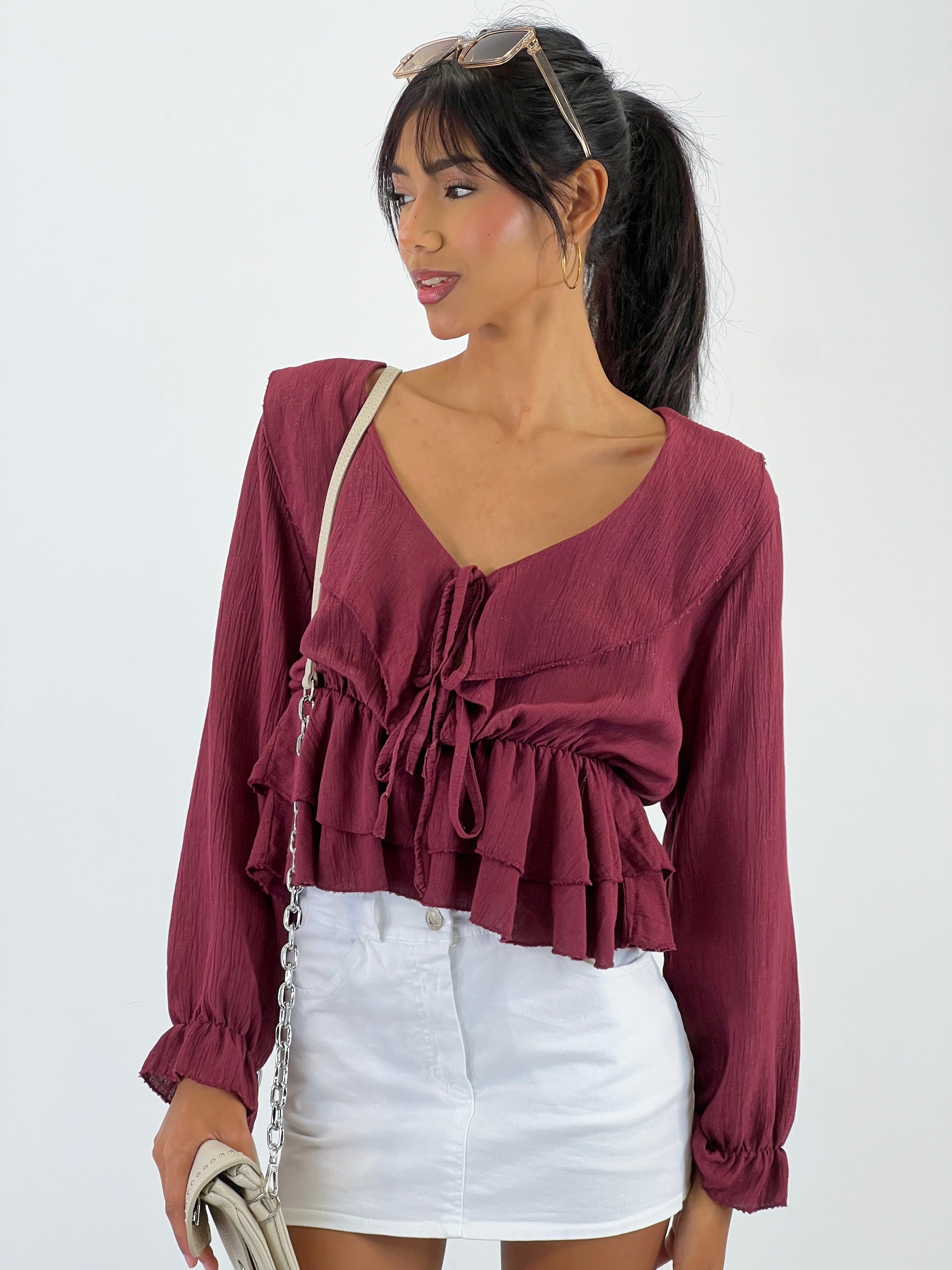 Blusa fruncida cuerda volante