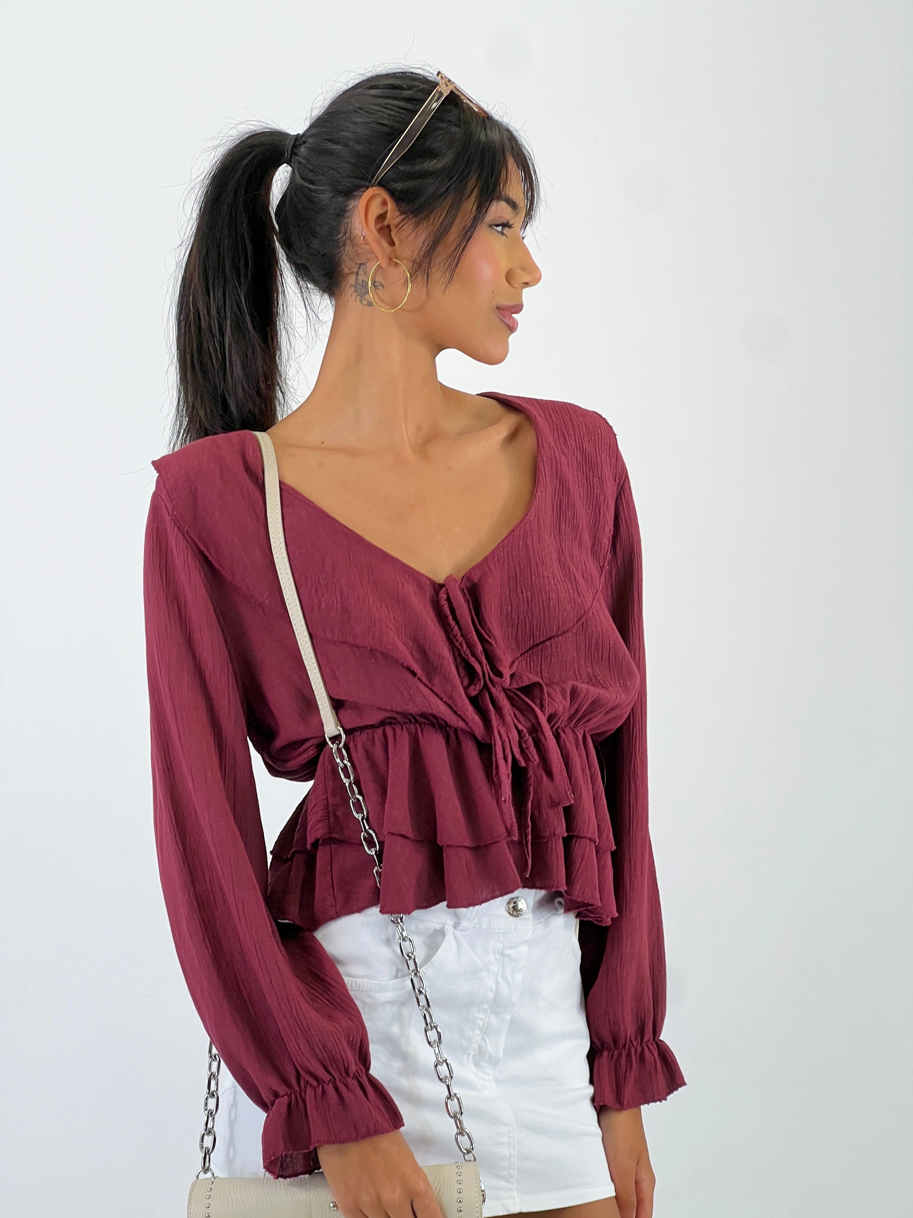 Blusa fruncida cuerda volante