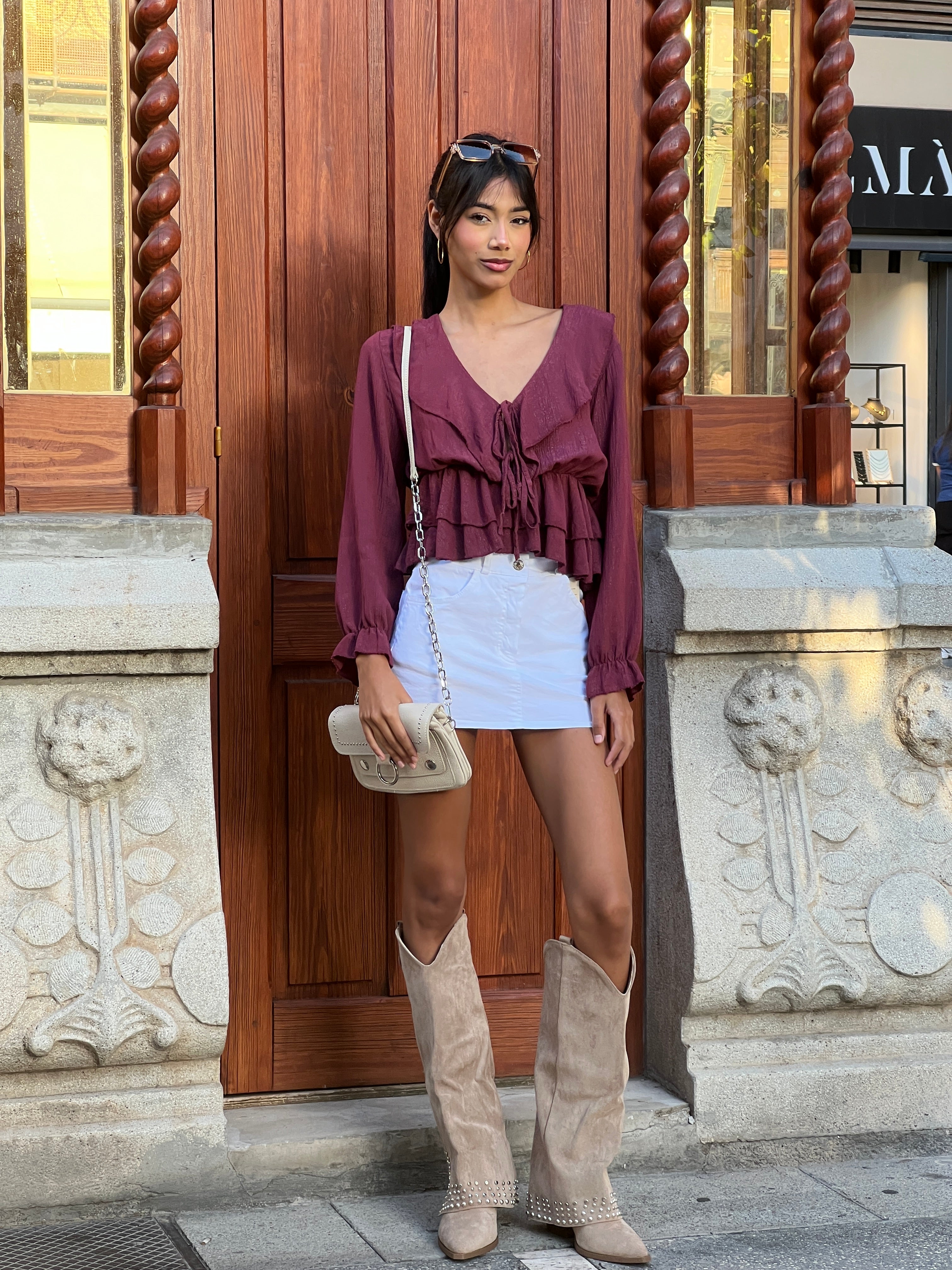 Blusa fruncida cuerda volante