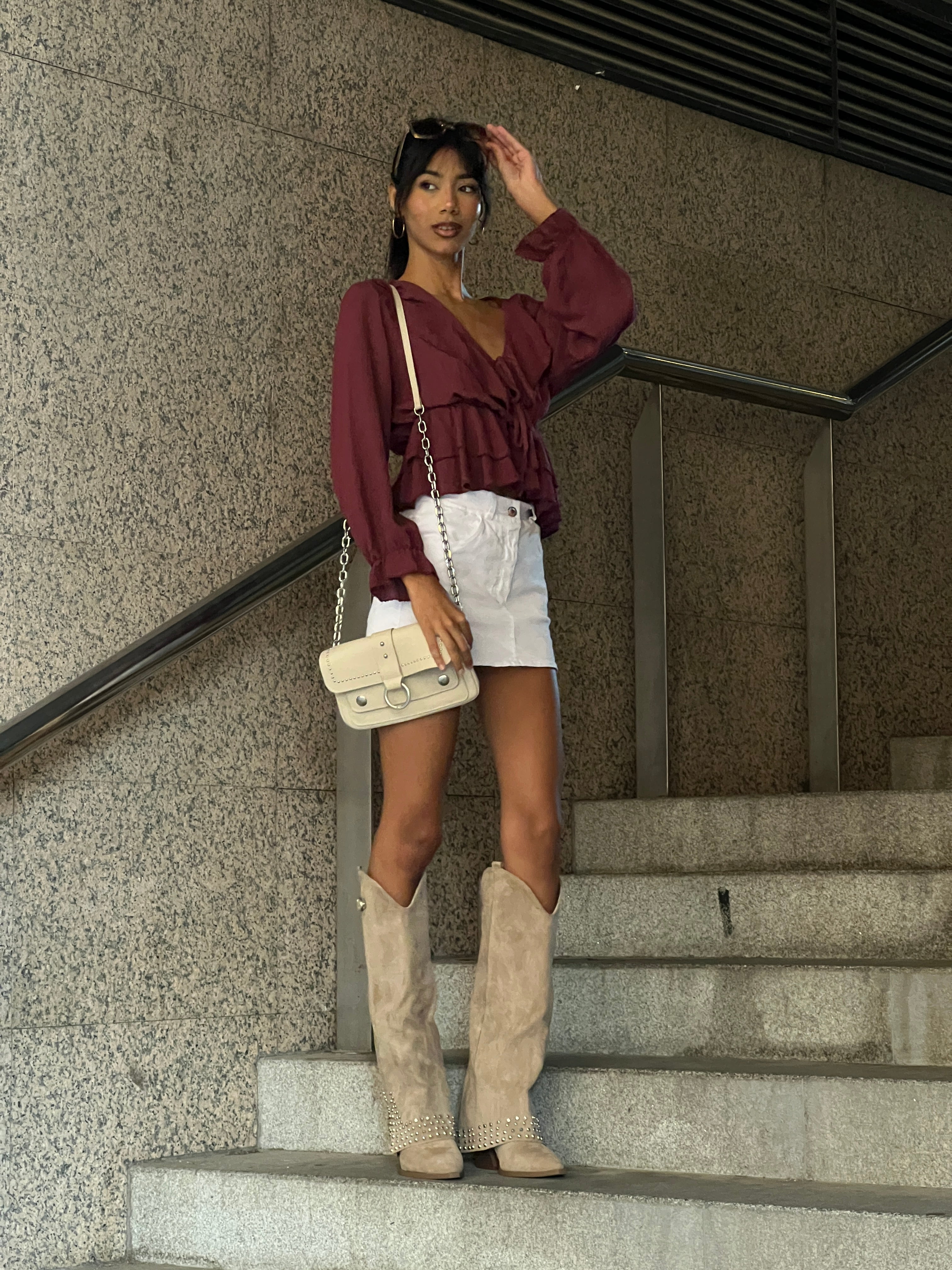 Blusa fruncida cuerda volante