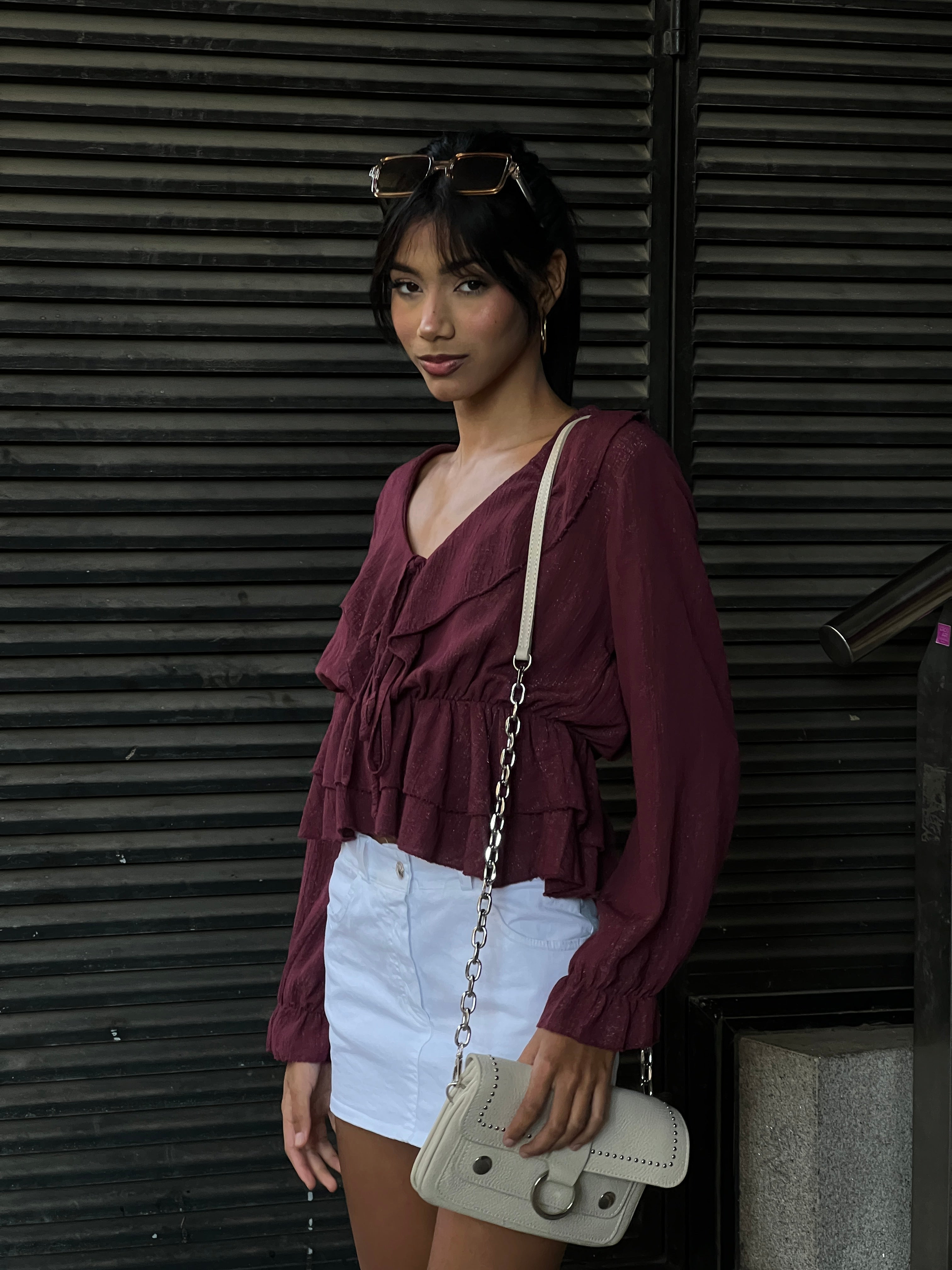 Blusa fruncida cuerda volante