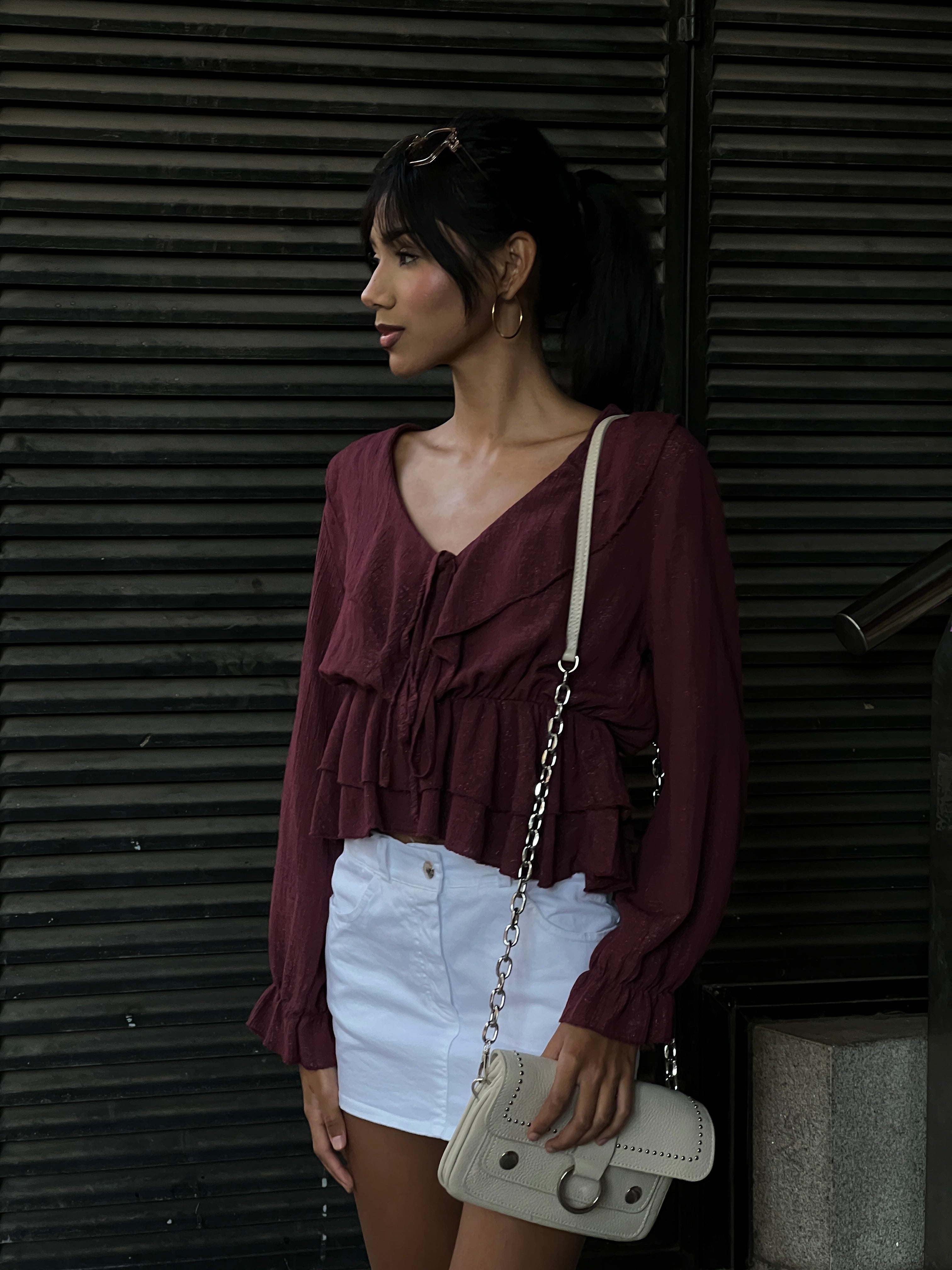 Blusa fruncida cuerda volante