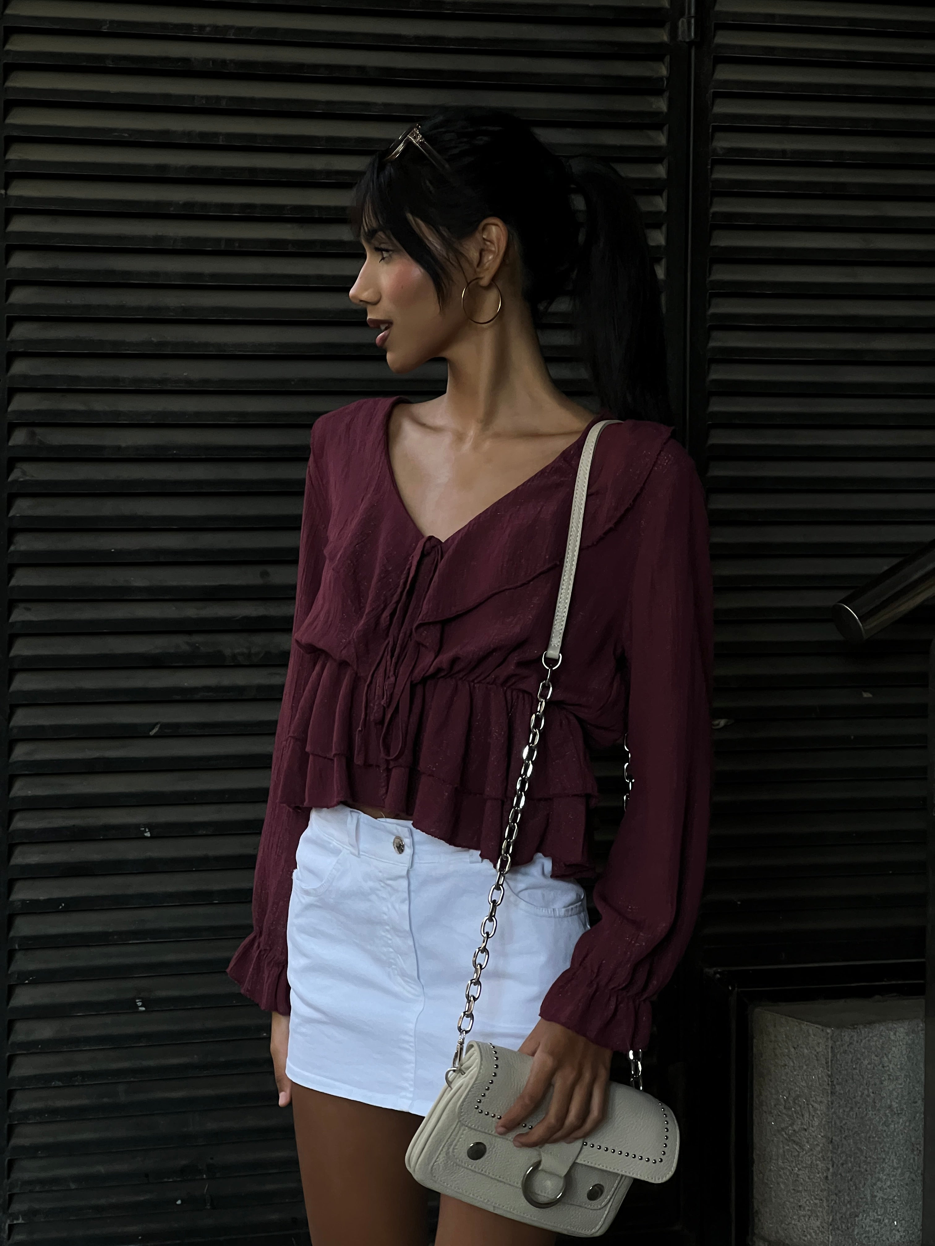 Blusa fruncida cuerda volante