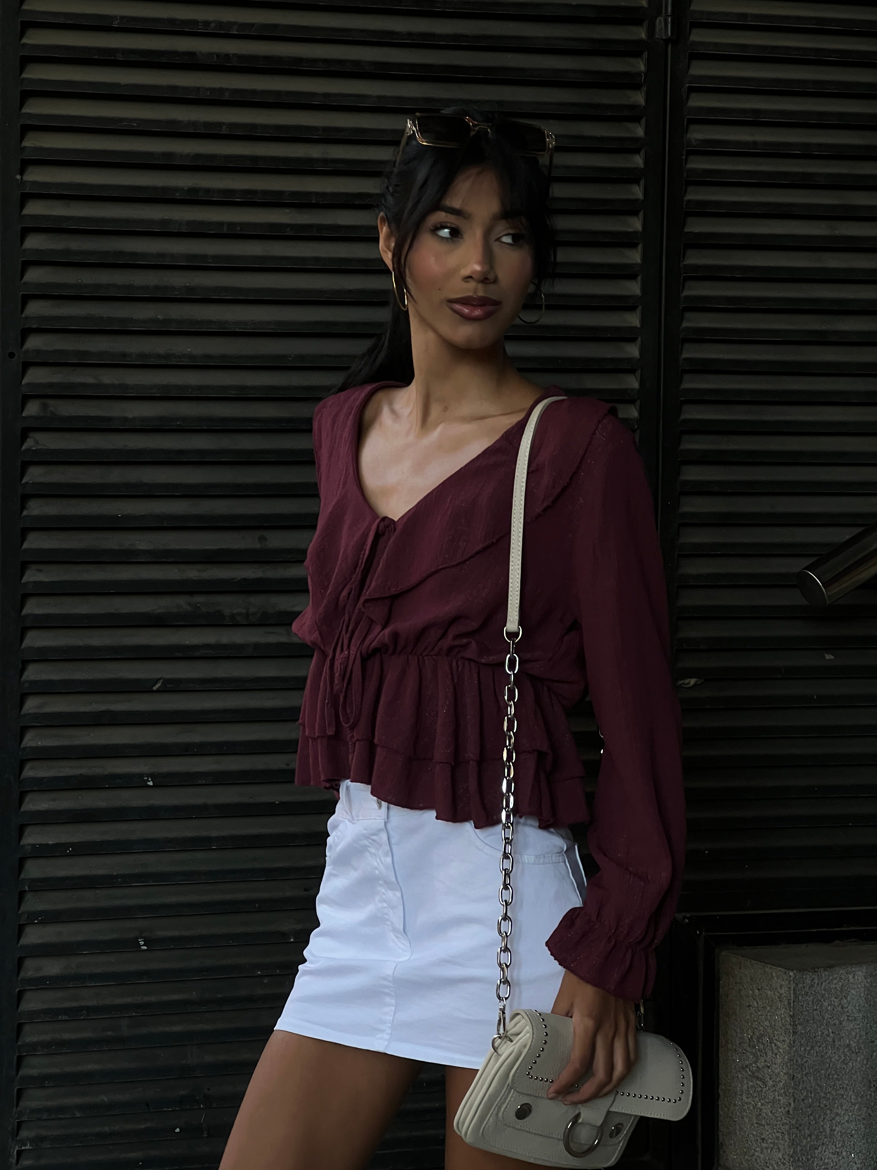 Blusa fruncida cuerda volante