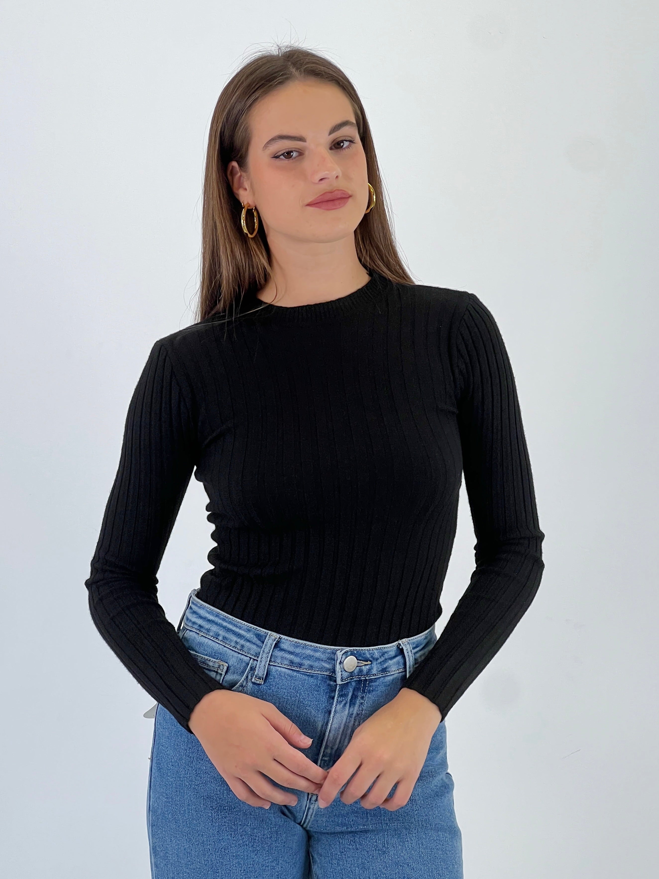 Jersey canalé cuello redondo