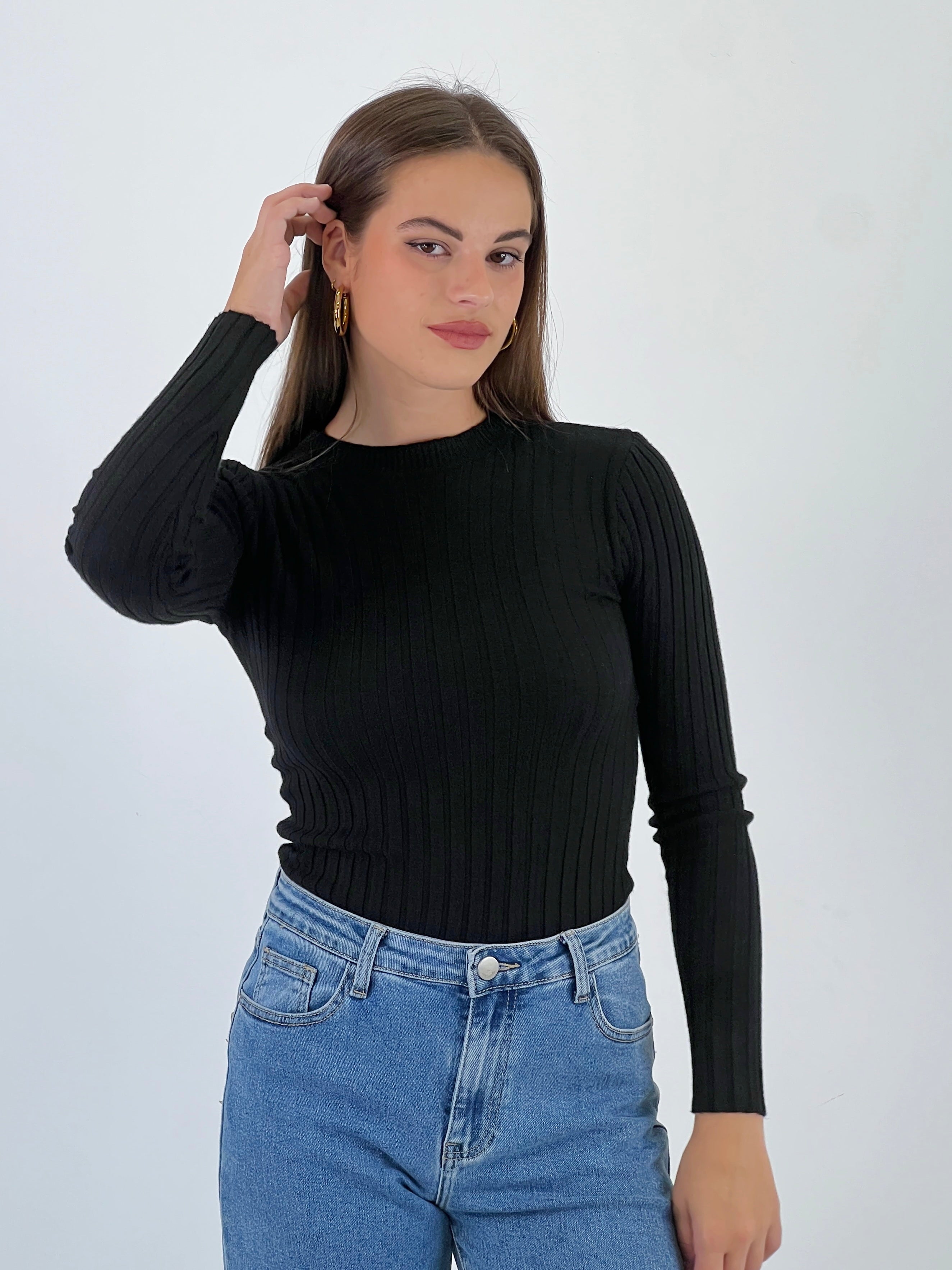 Jersey canalé cuello redondo