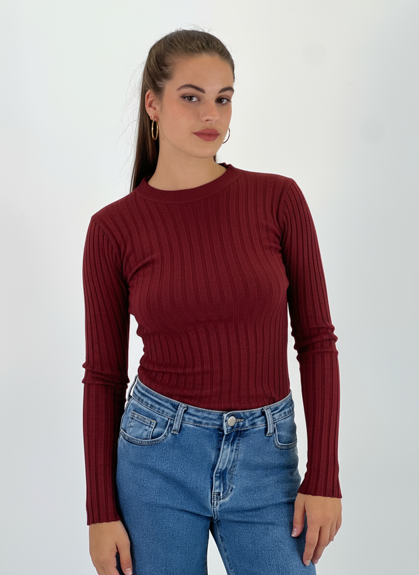 Jersey canalé cuello redondo