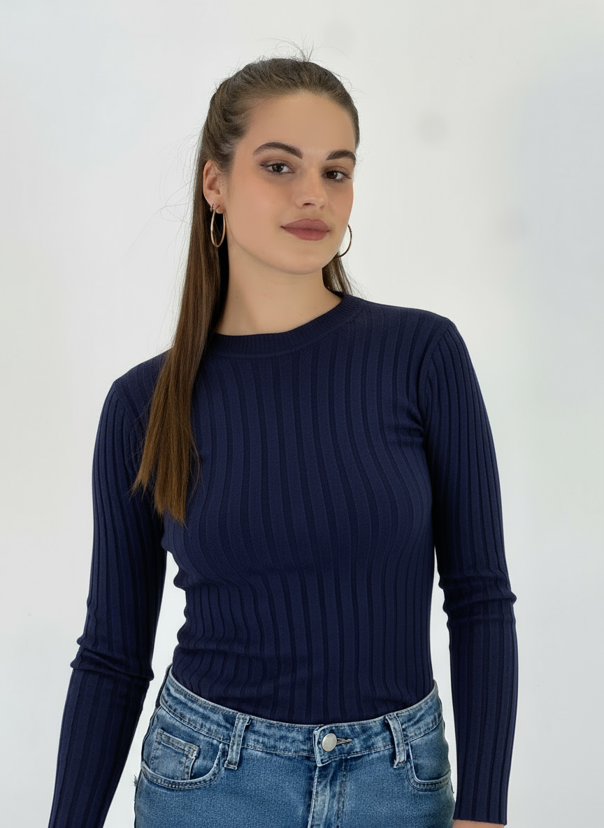 Jersey canalé cuello redondo