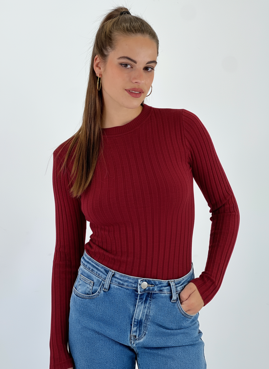 Jersey canalé cuello redondo