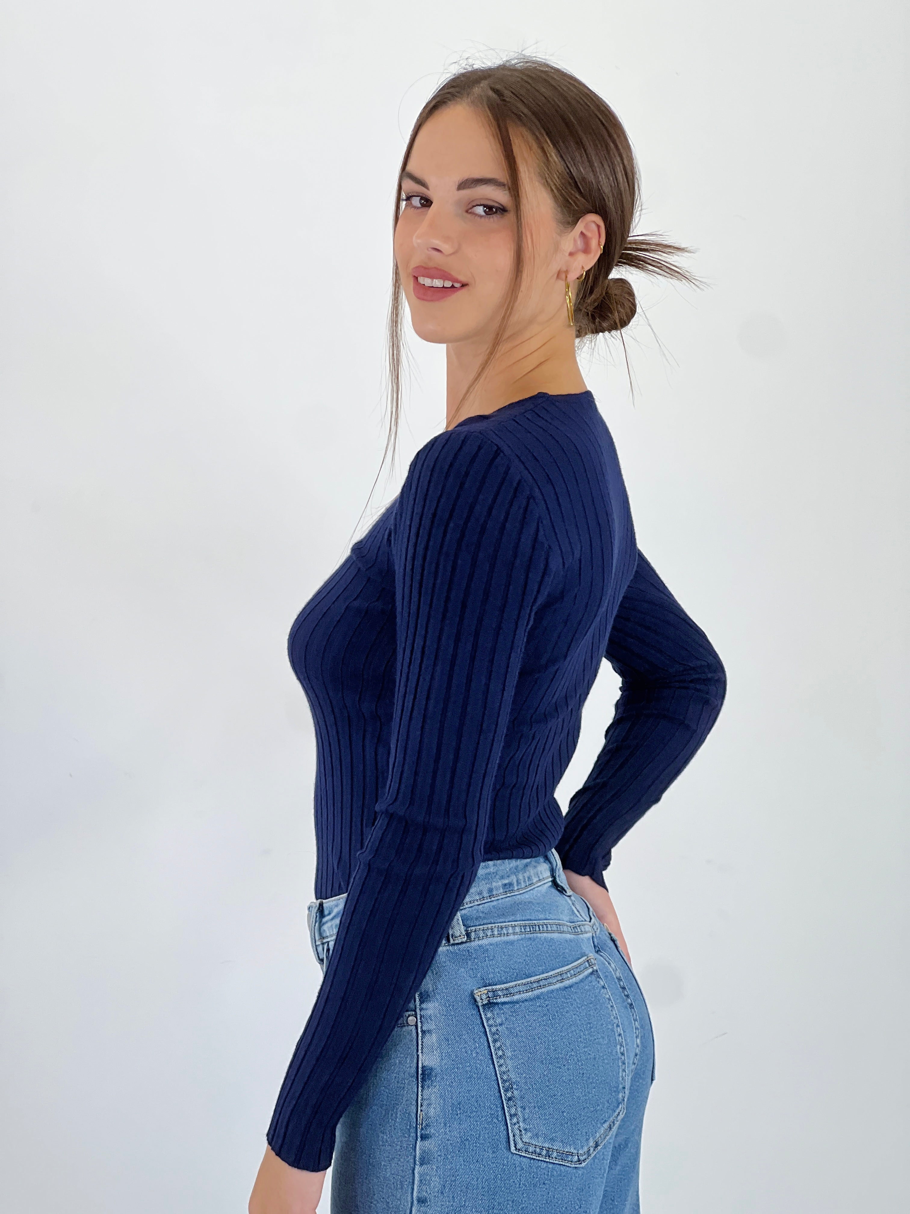 Jersey canalé cuello redondo