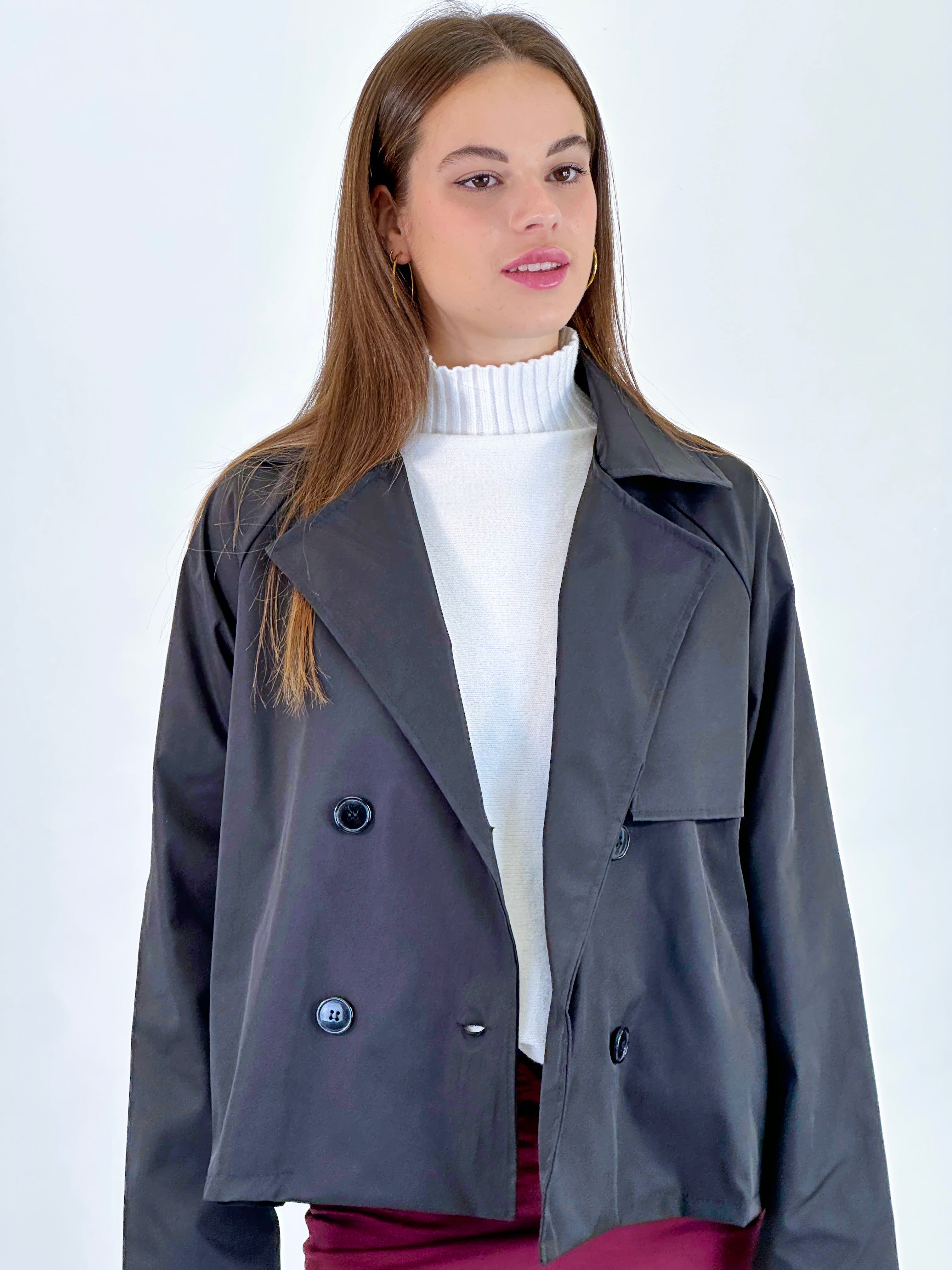 Short trench gabardine coat