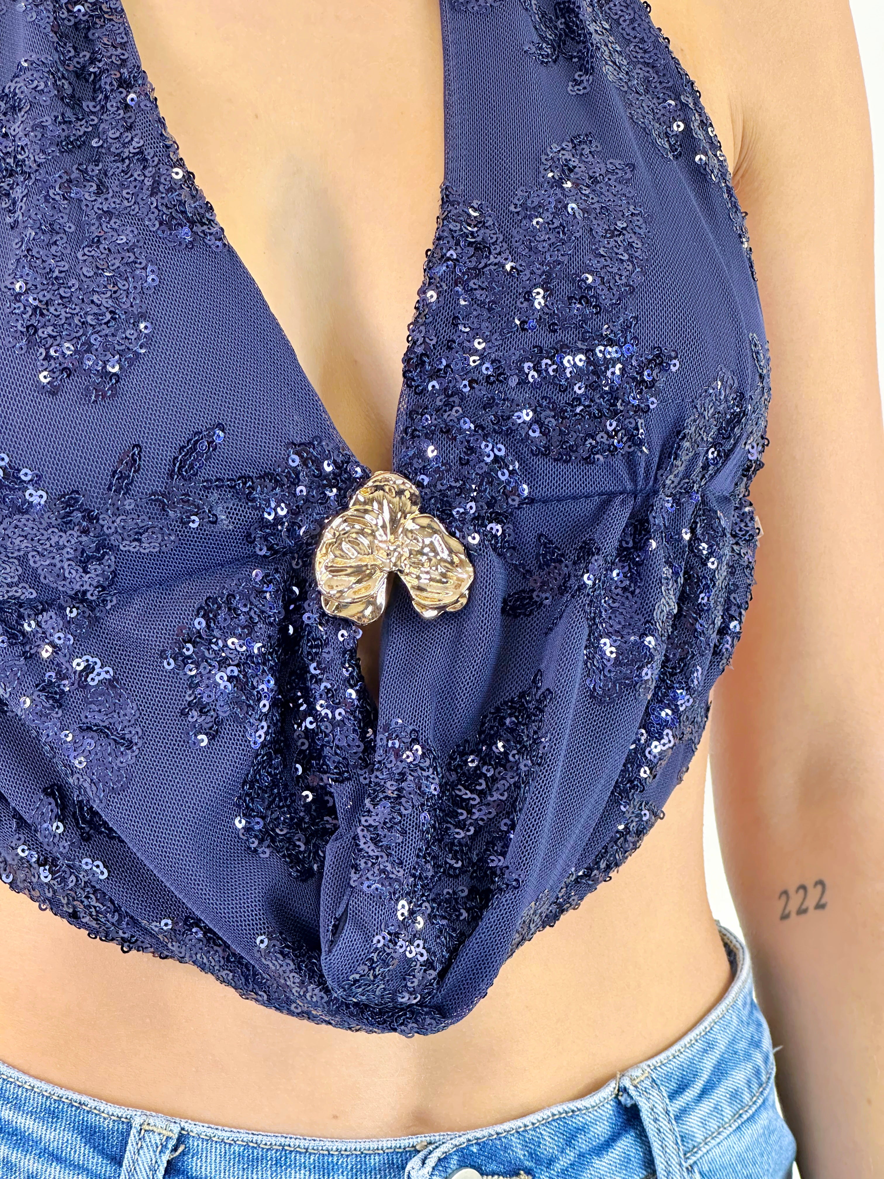 Top halter bordados lentejuelas