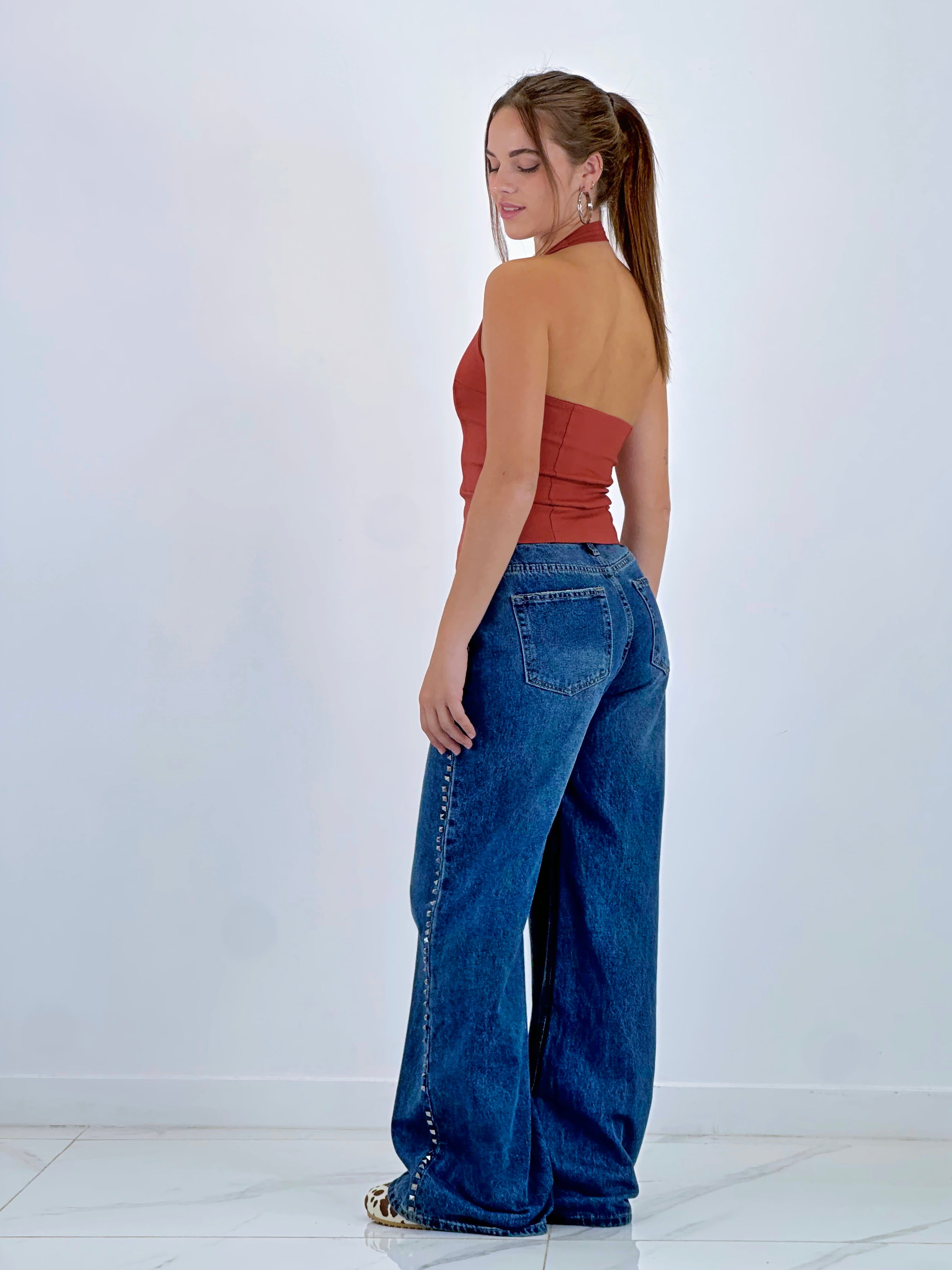 Jeans wide leg high waist studs