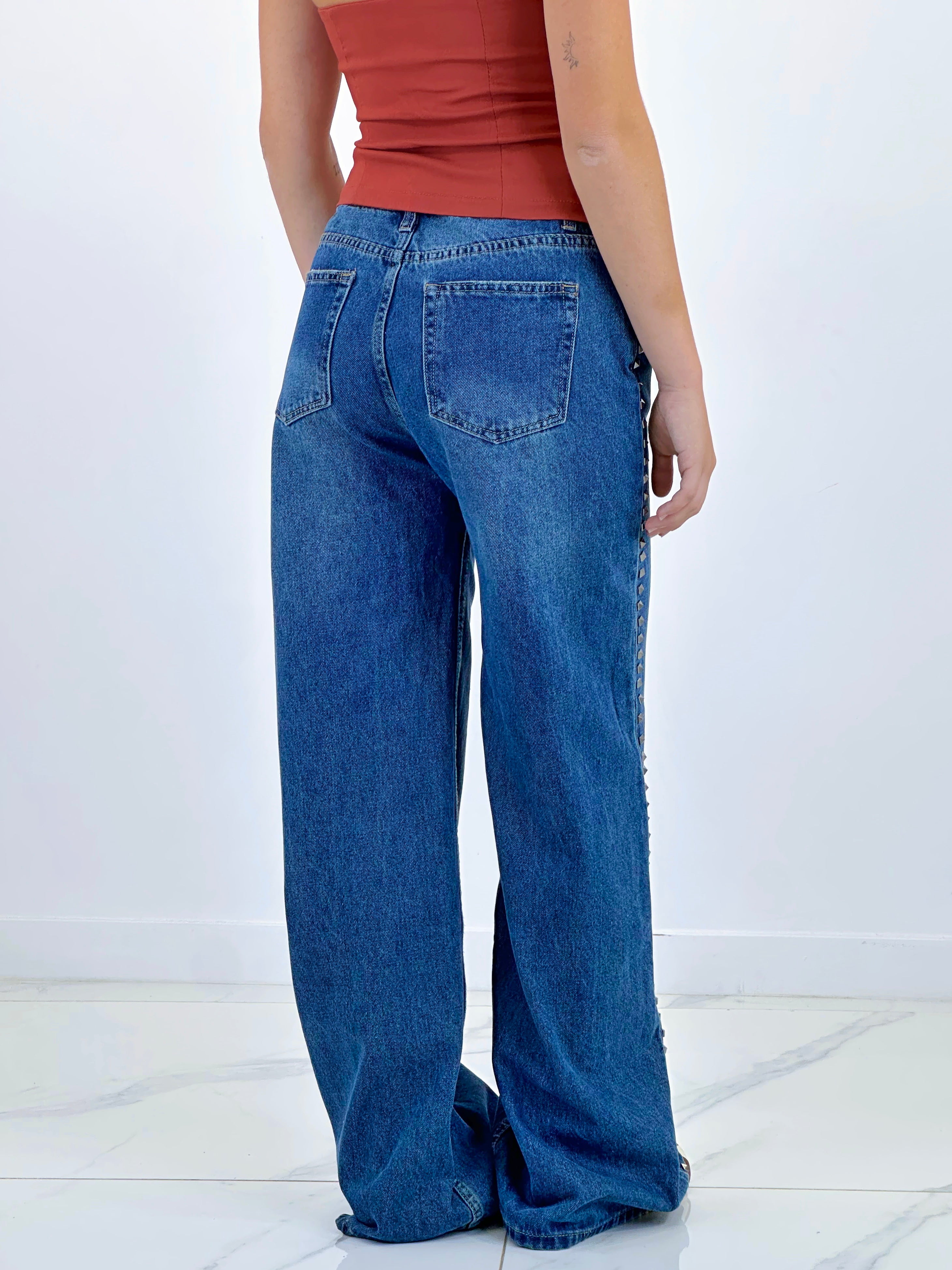 Jeans wide leg high waist studs