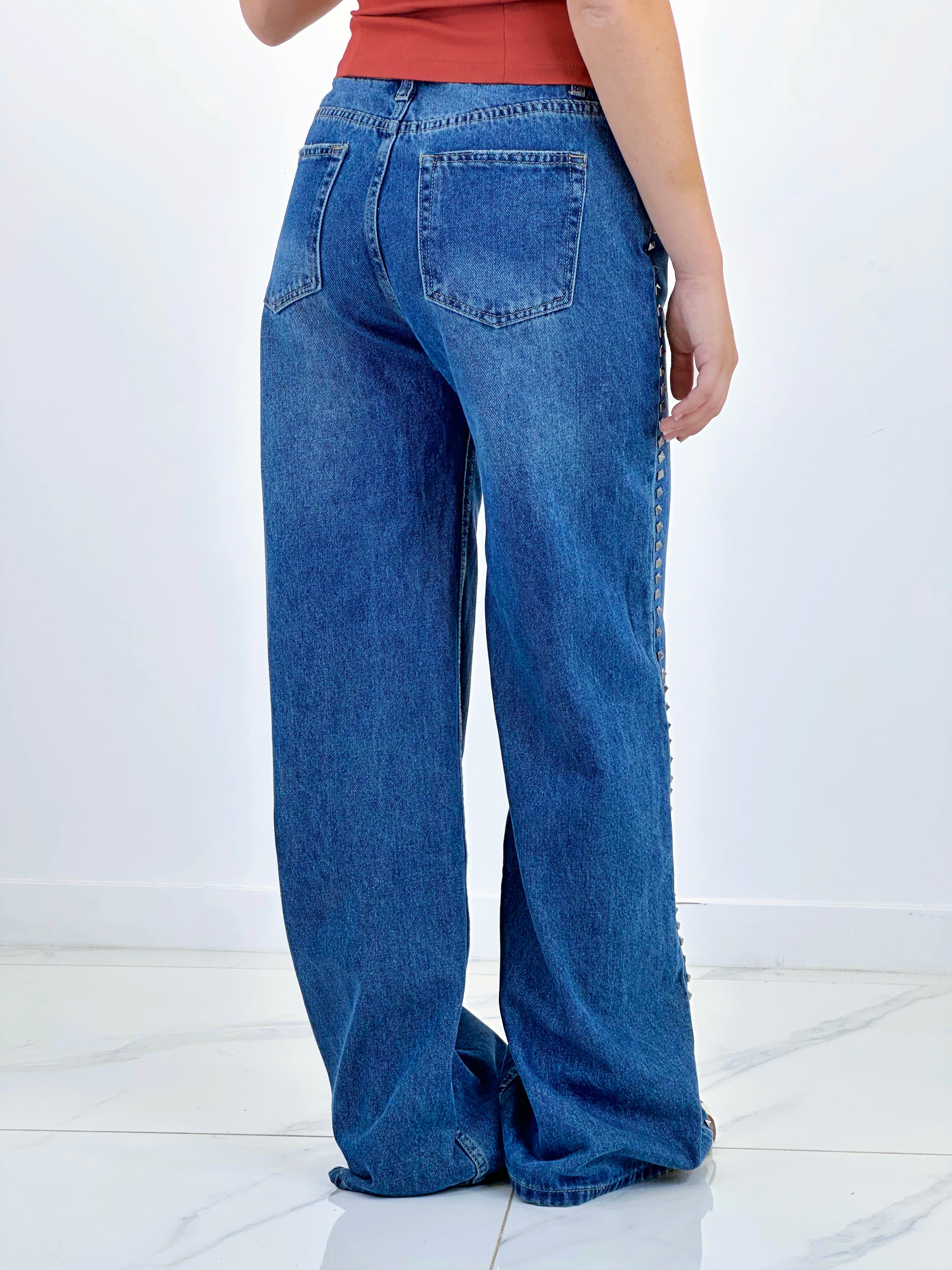 Jeans wide leg high waist studs