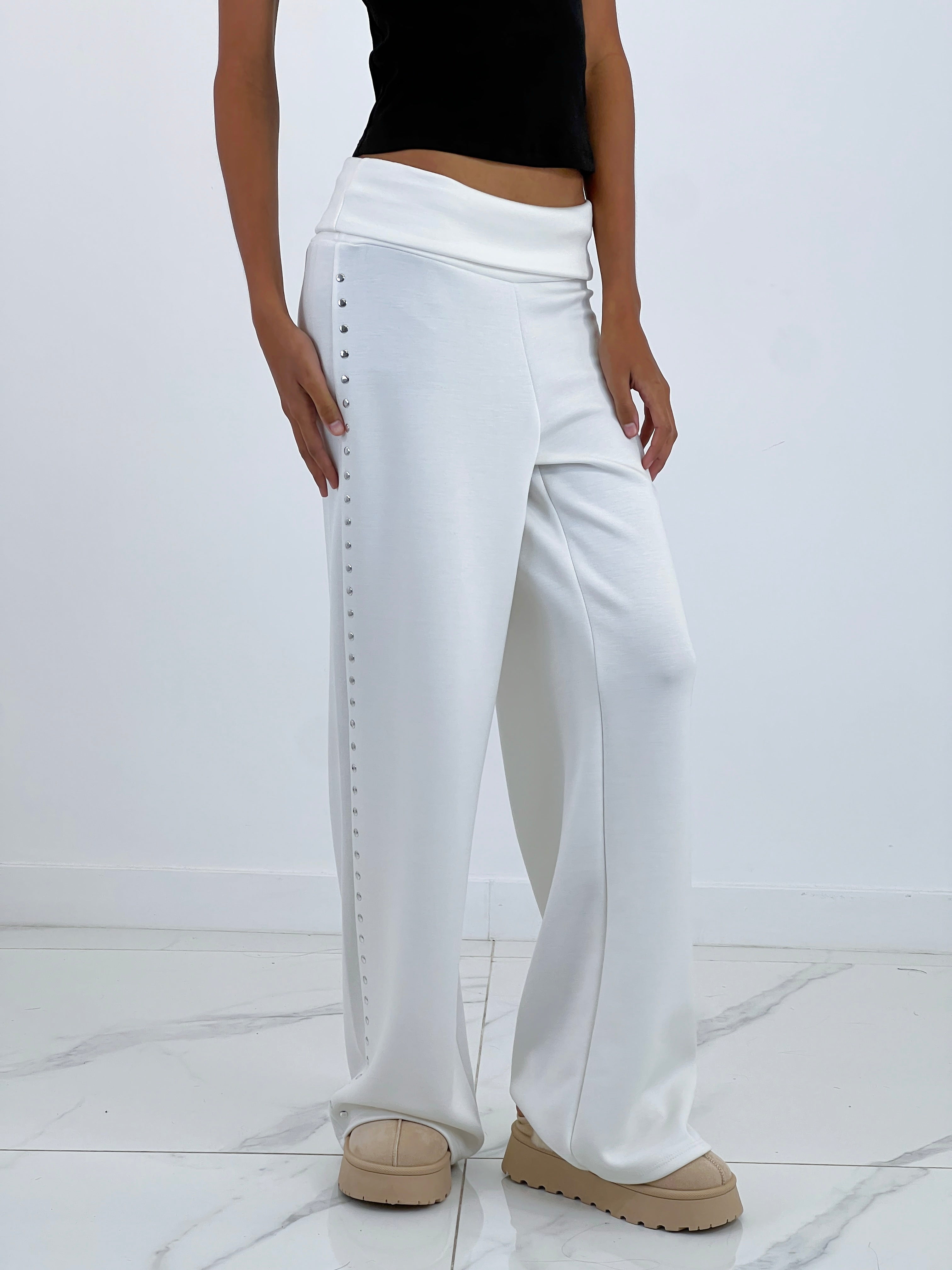 Studded pants with turned waist