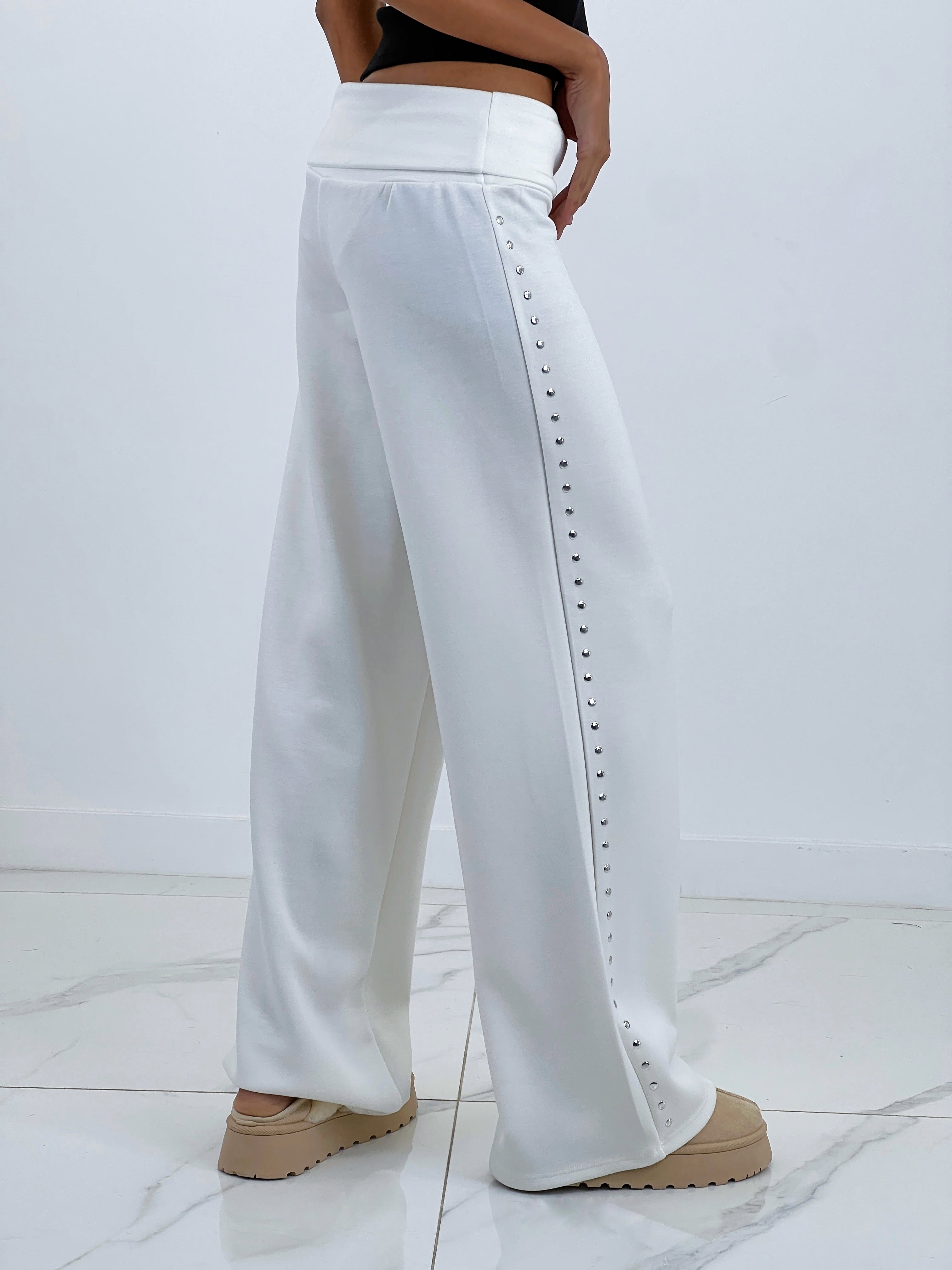 Studded pants with turned waist