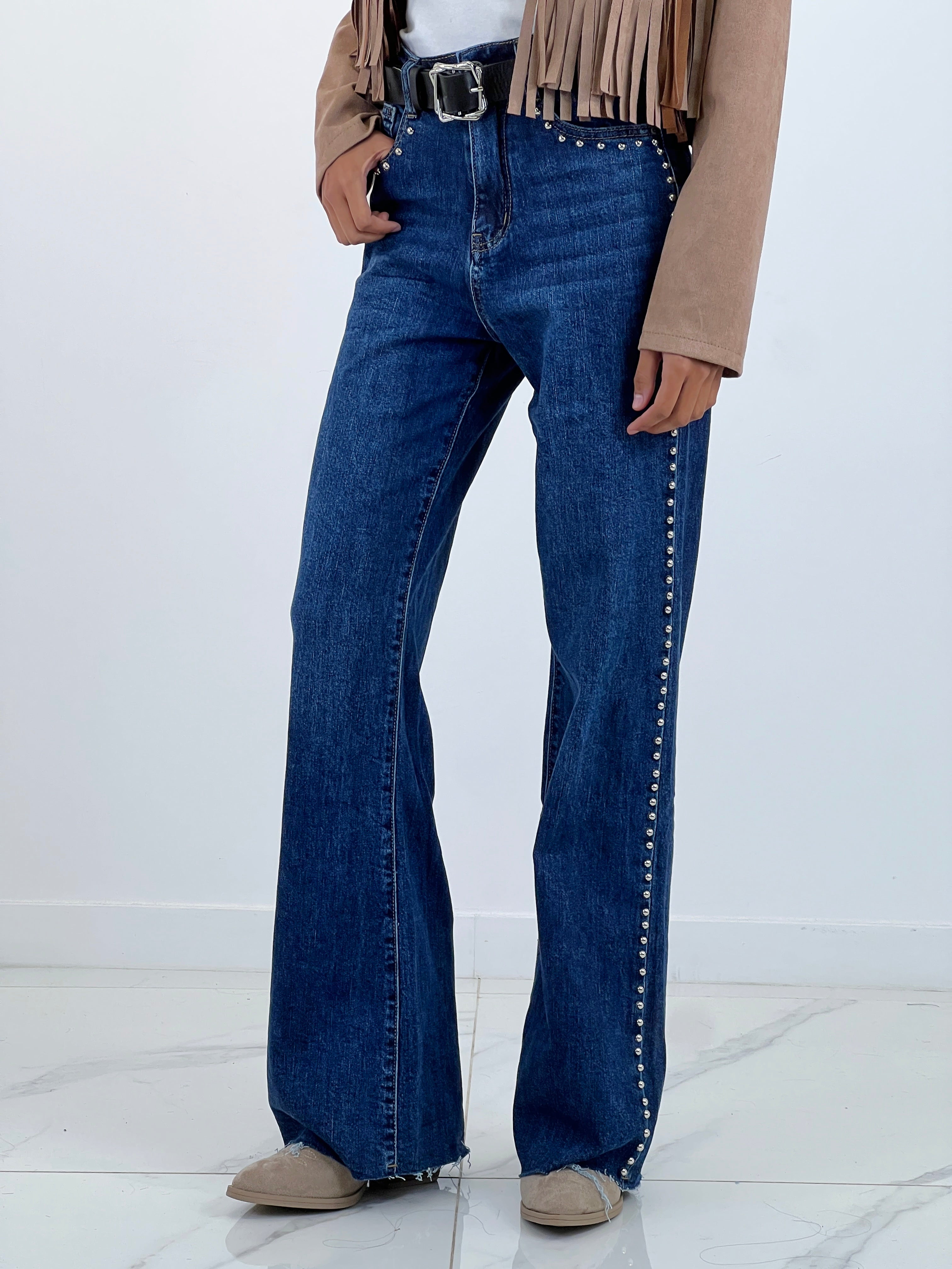Straight leg jeans with studs