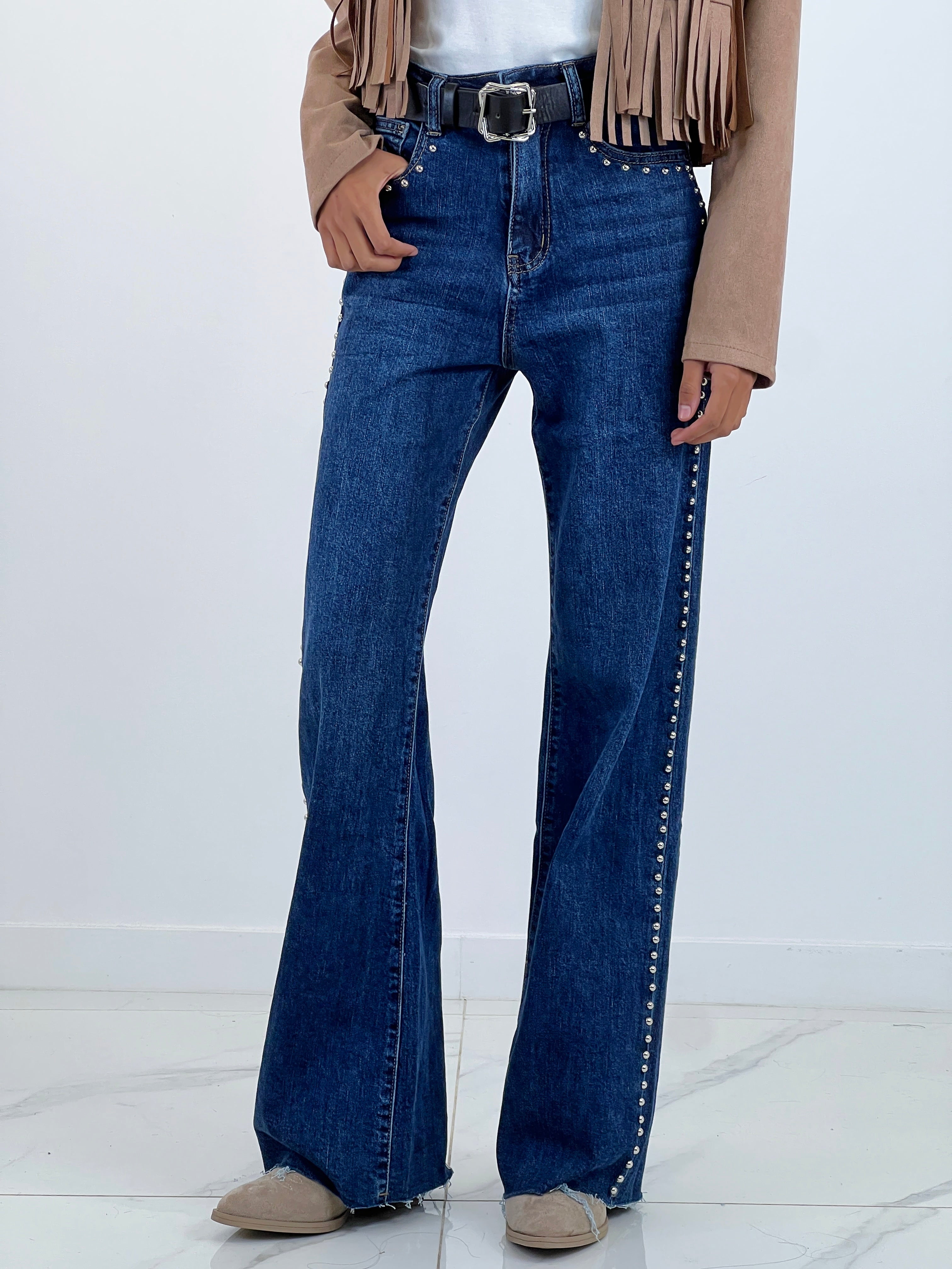 Straight leg jeans with studs