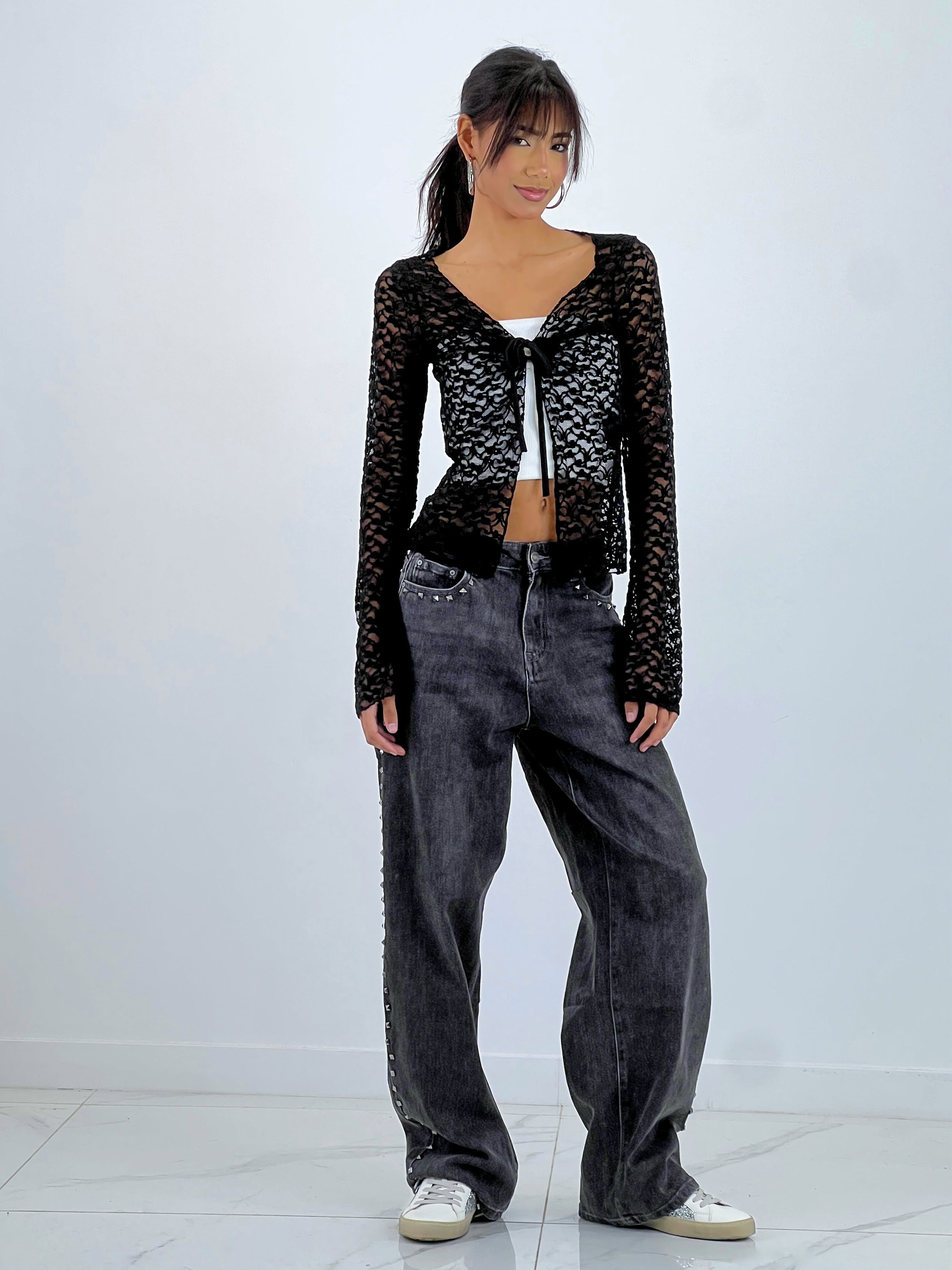 Camisa lazada encaje terciopelo