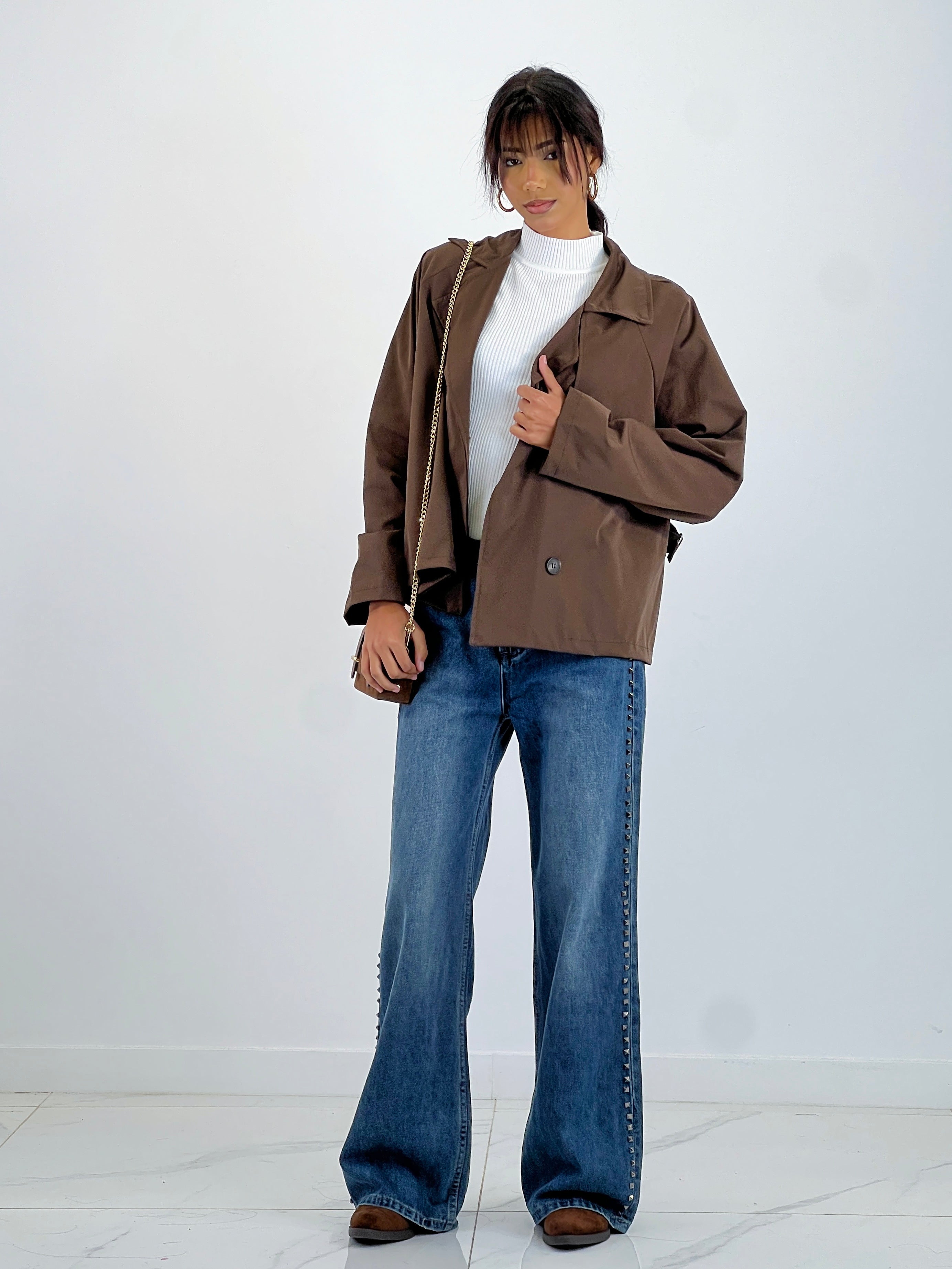 Jeans wide leg high waist studs