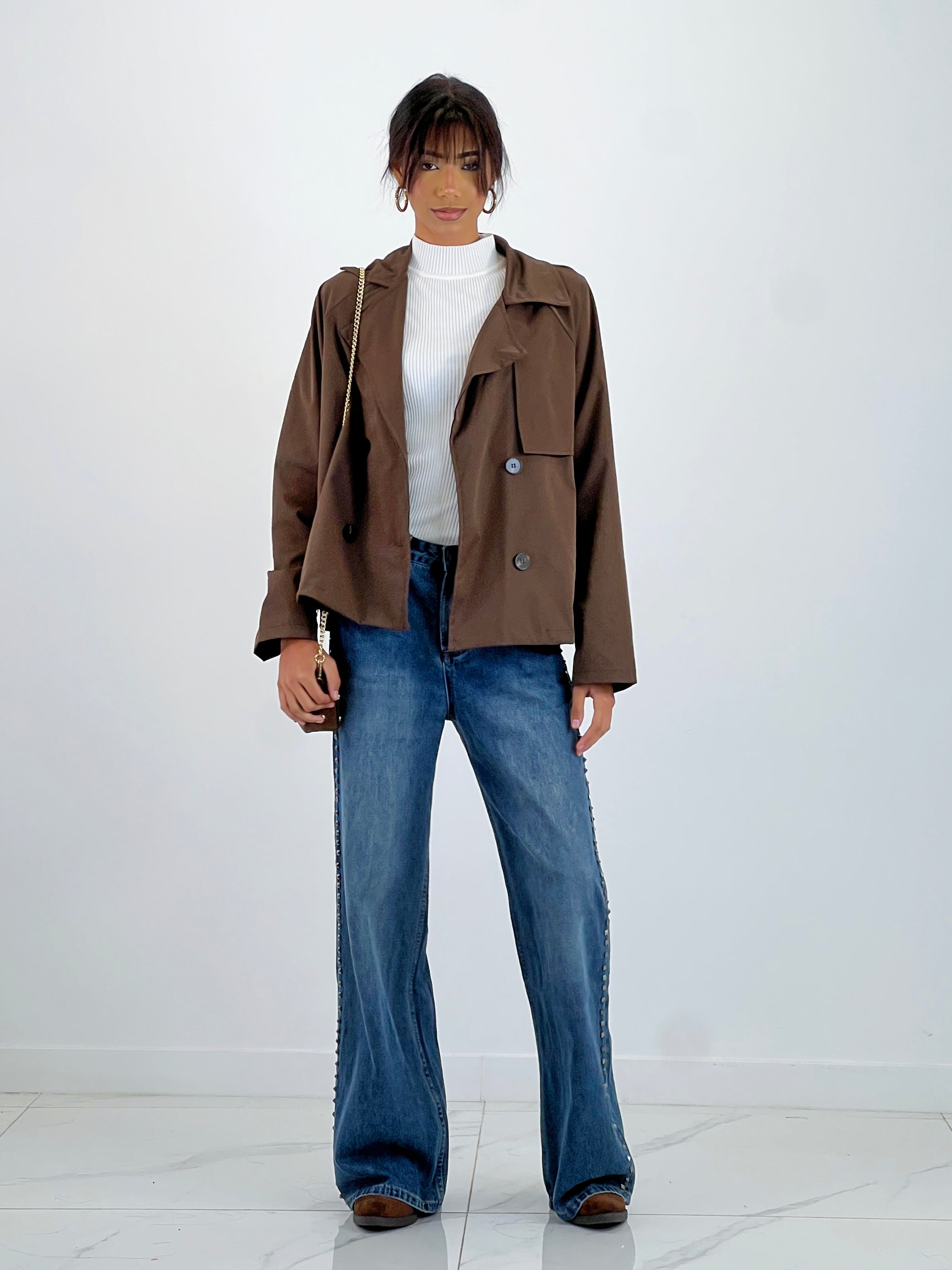 Jeans wide leg high waist studs