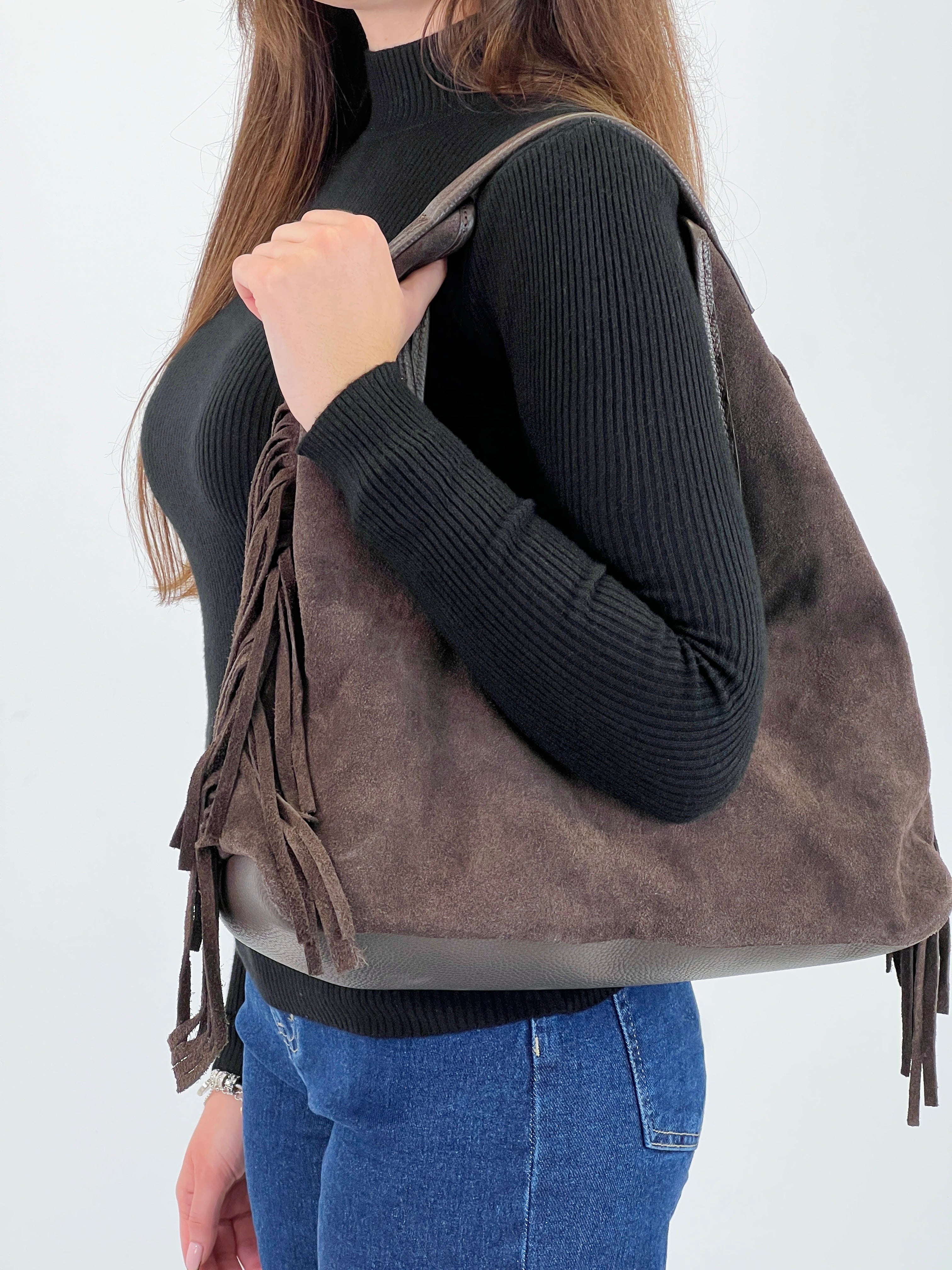 Bolso hobo piel flecos