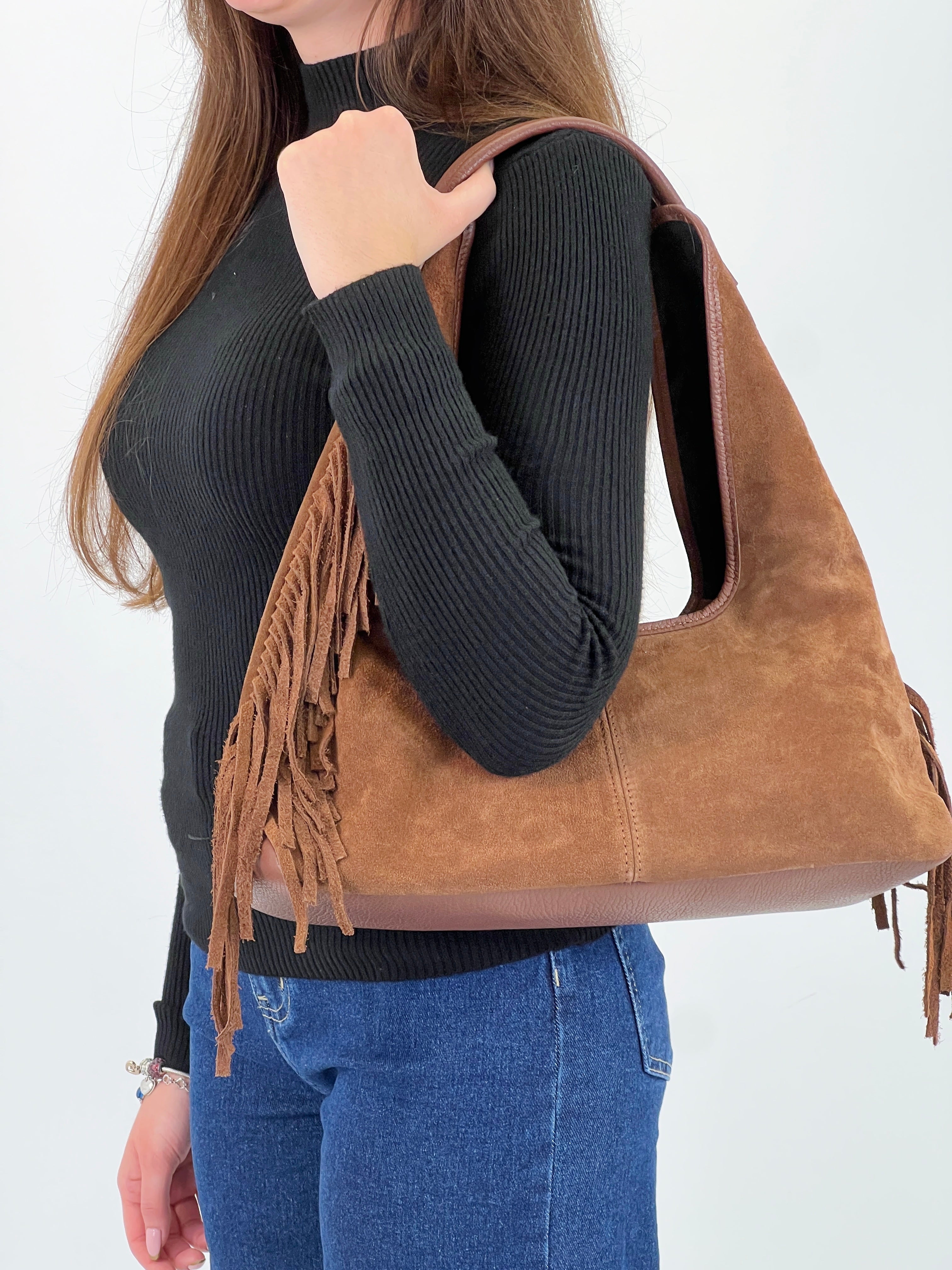 Bolso hobo piel flecos
