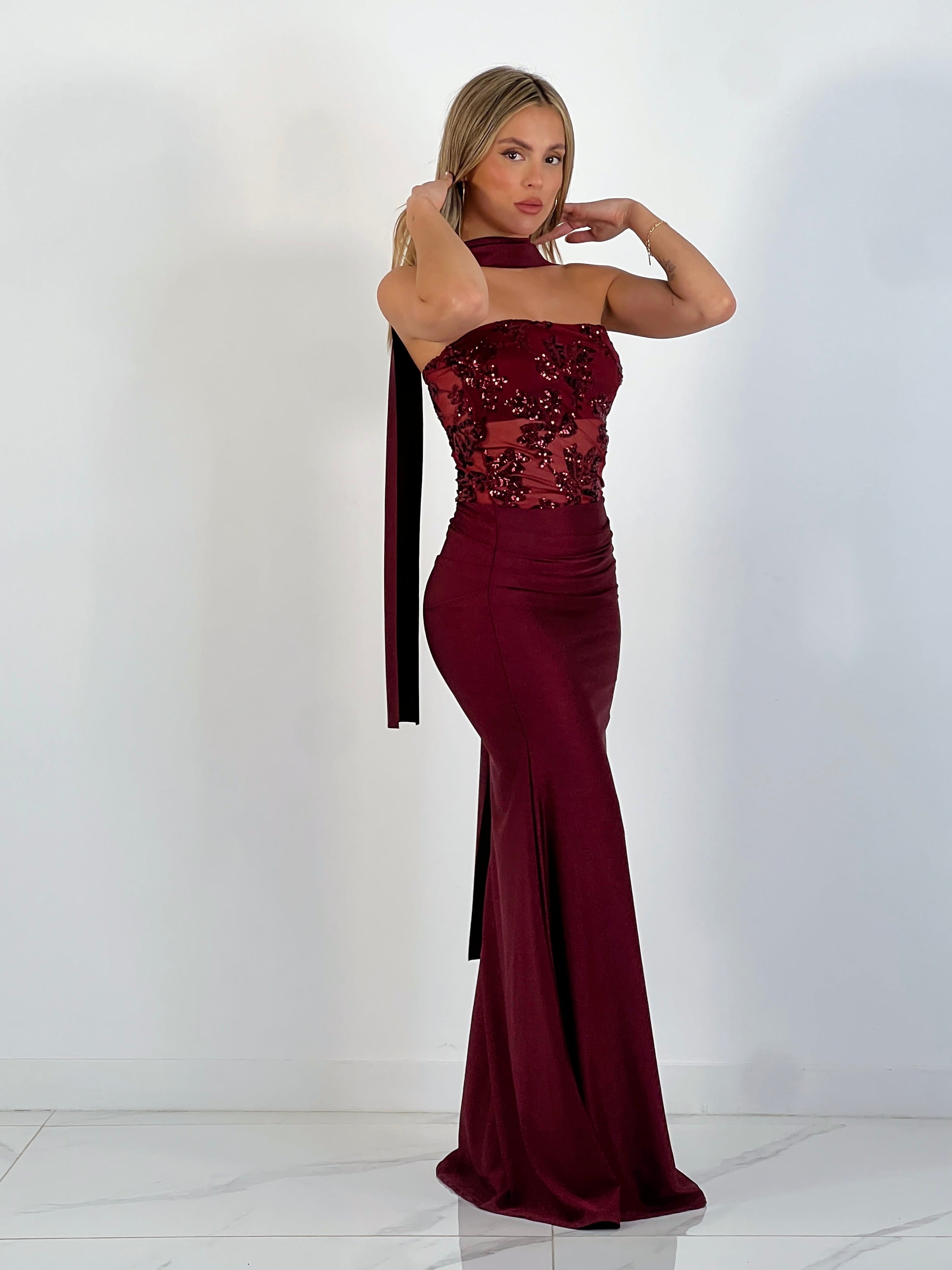 Vestido palabra de honor lentejuela