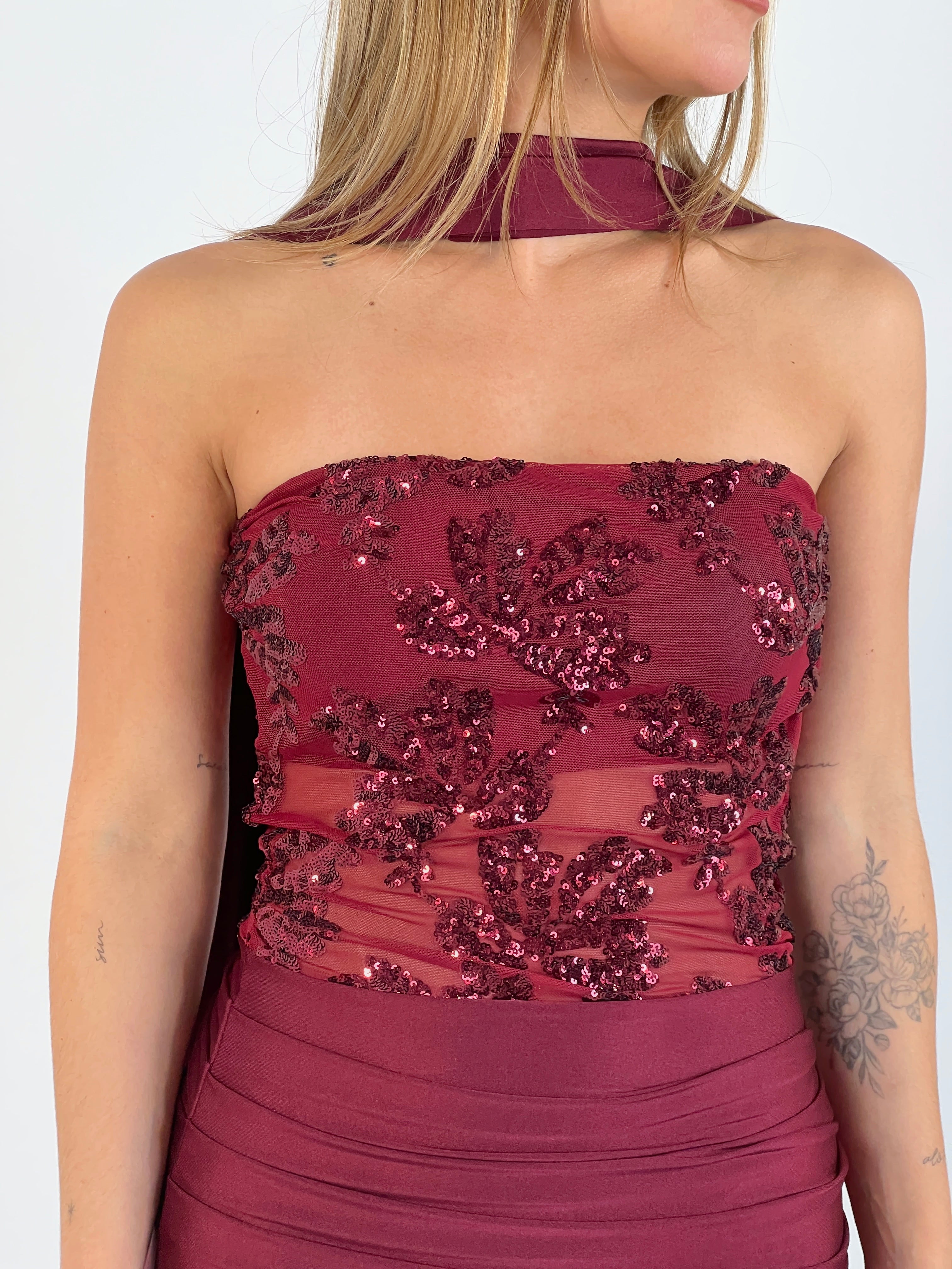 Vestido palabra de honor lentejuela