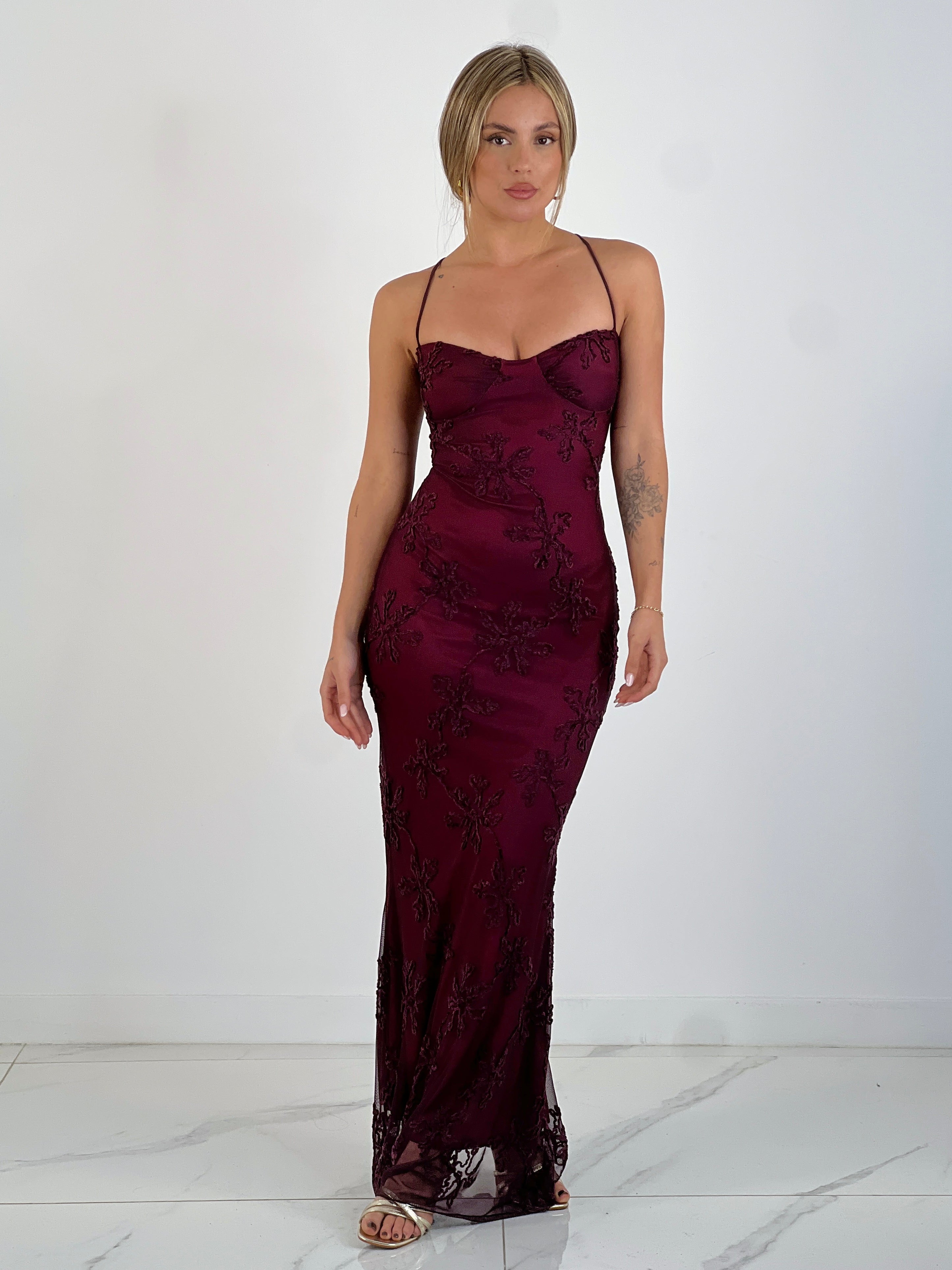 Vestido encaje terciopelo