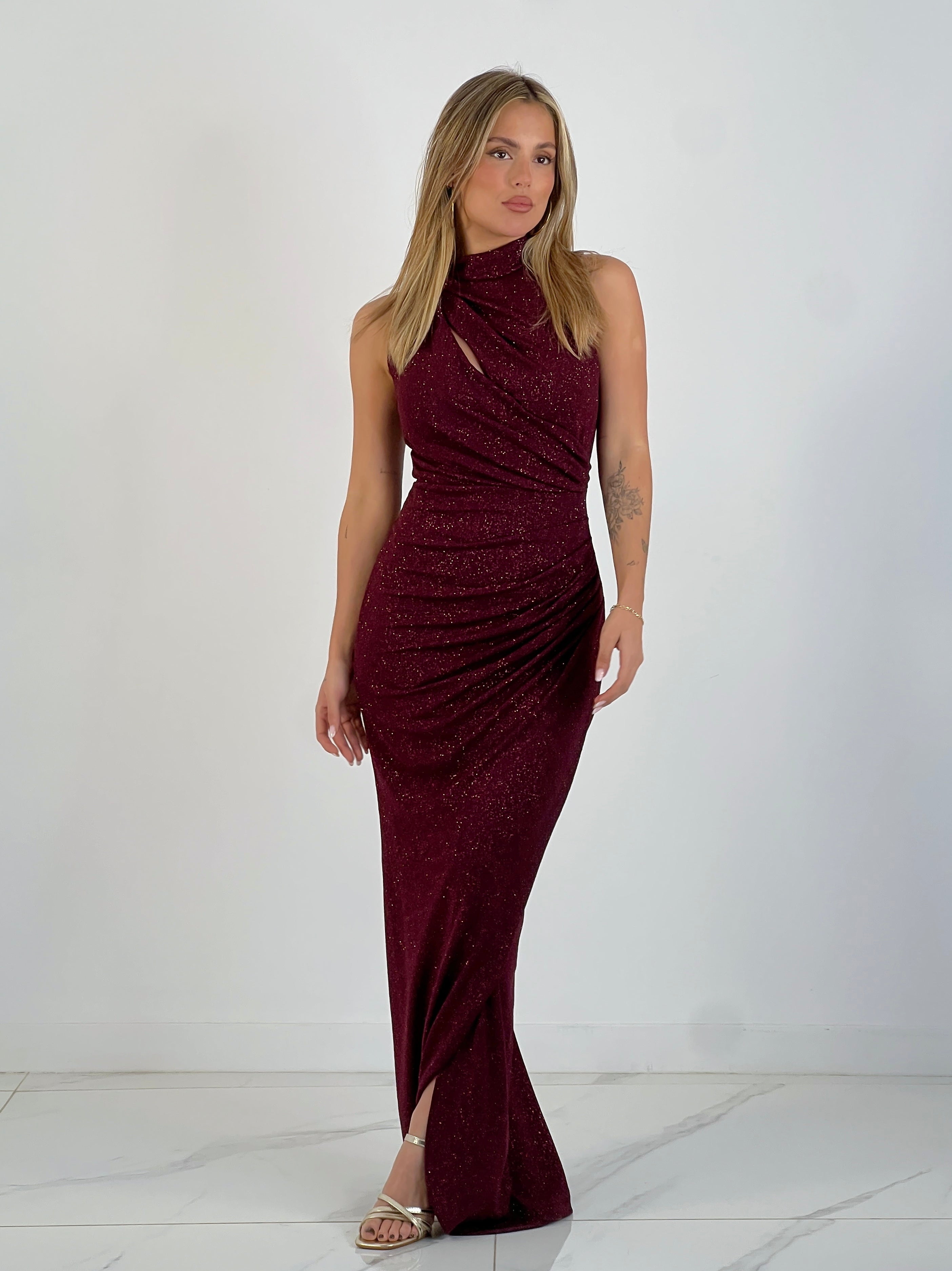 Vestido midi cruzado glitter