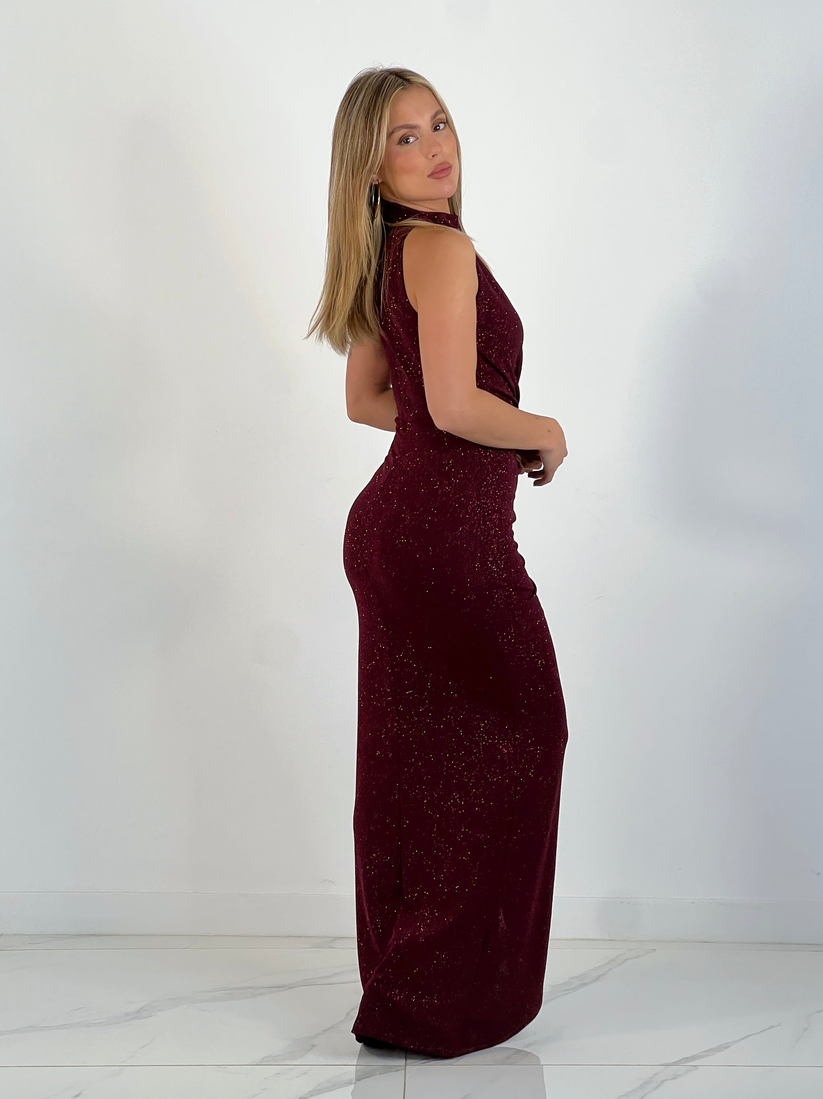 Vestido midi cruzado glitter