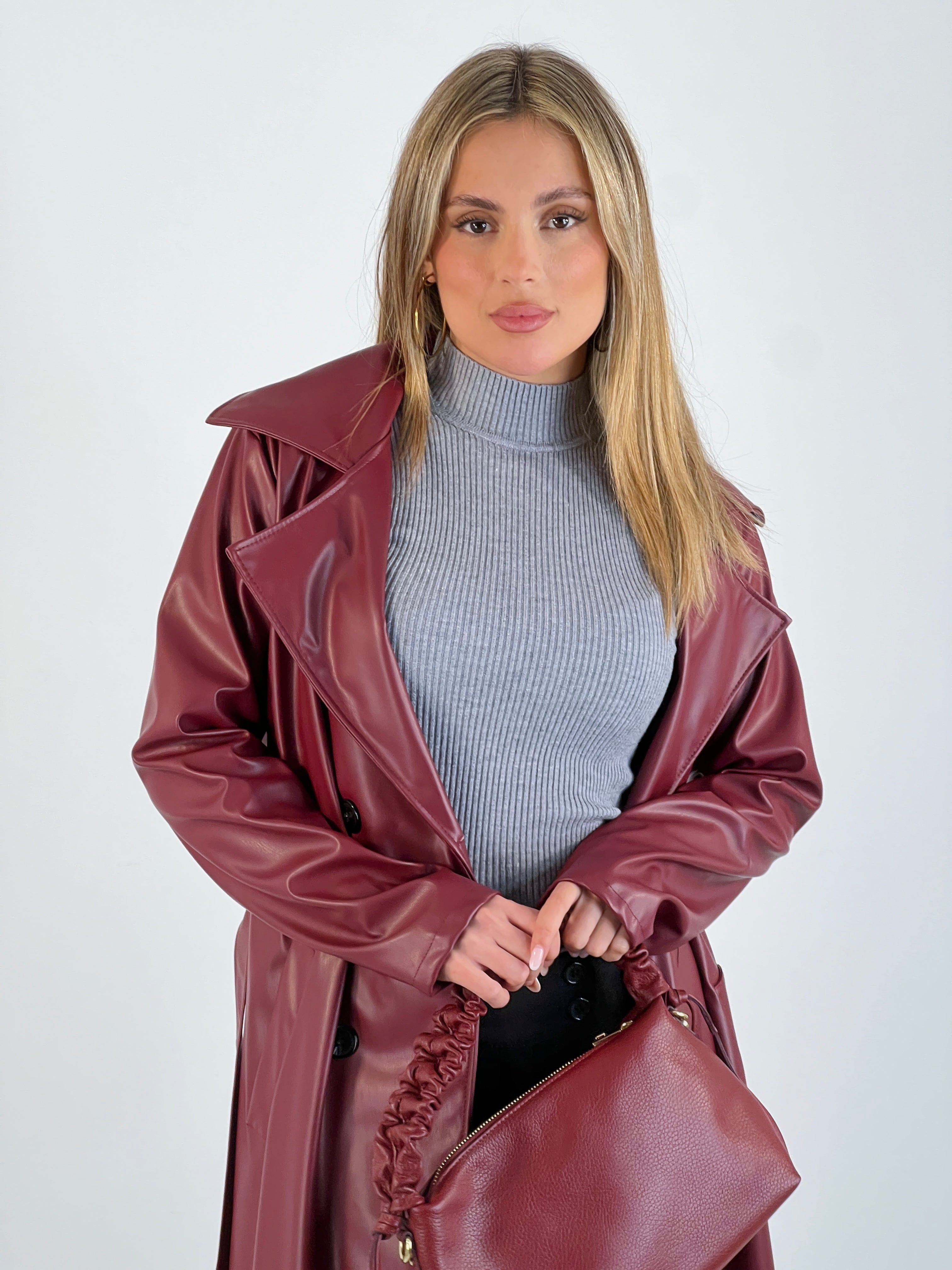 Faux leather trench coat