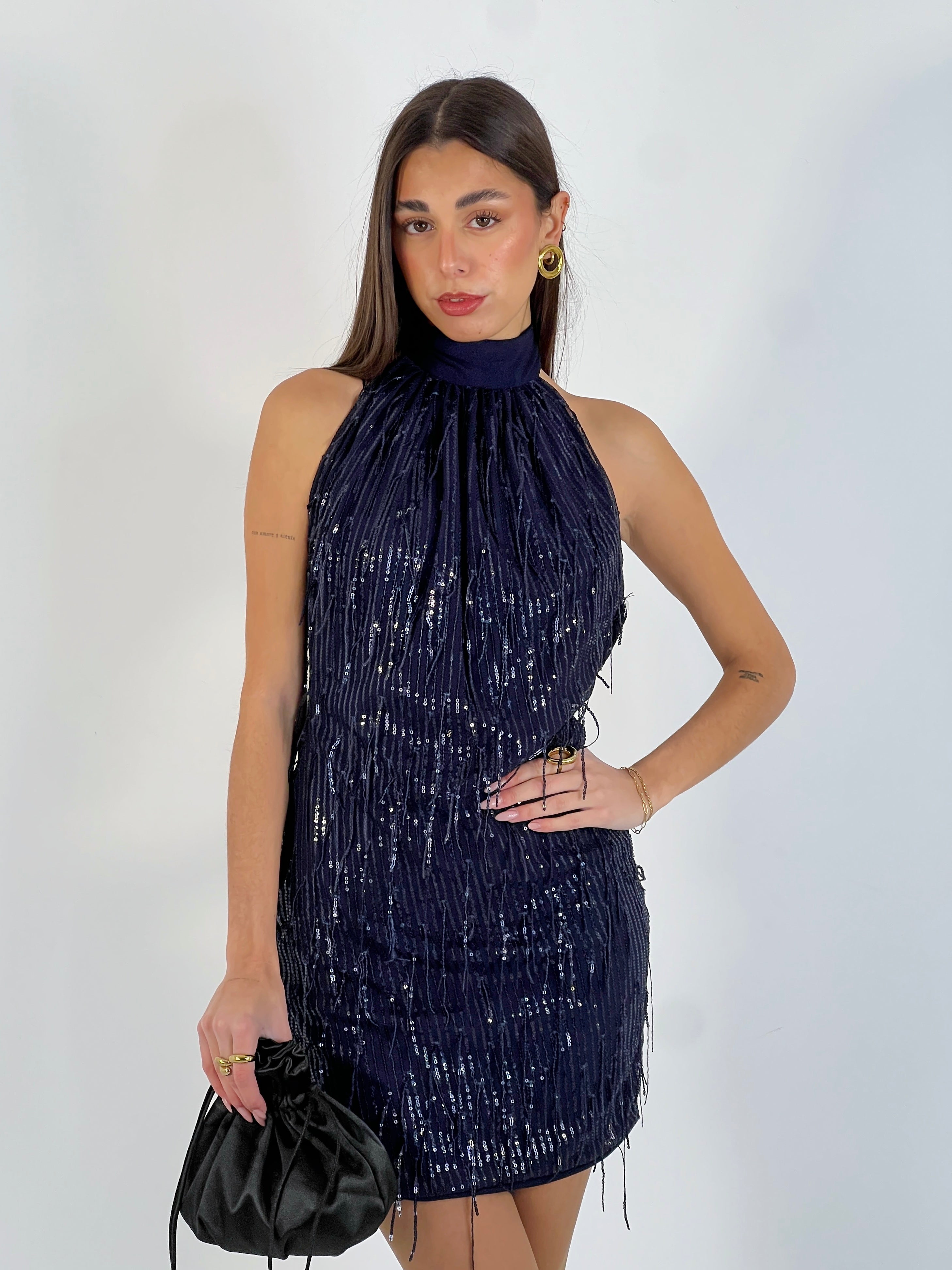 Halter dress fringes sequins