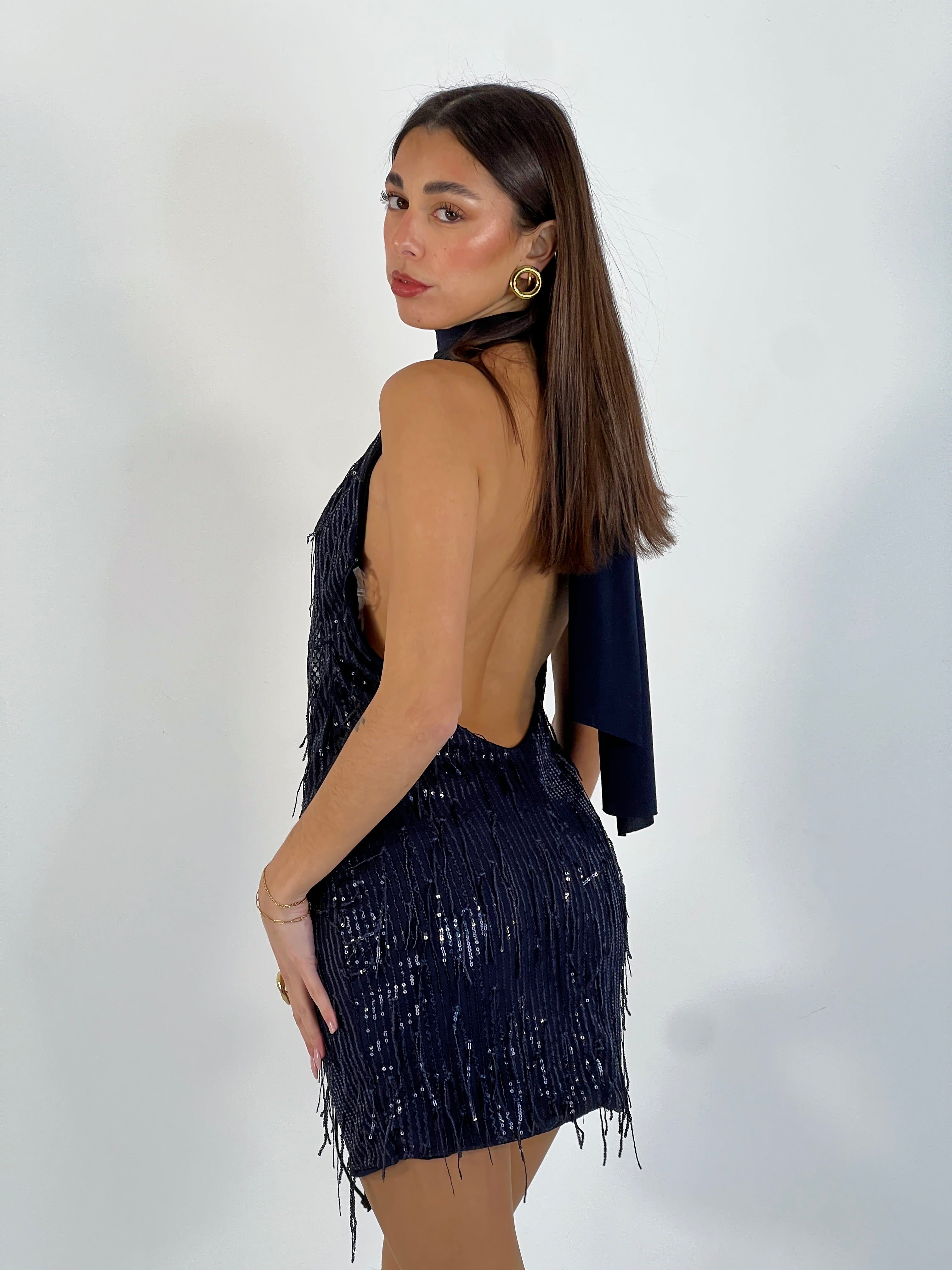 Halter dress fringes sequins