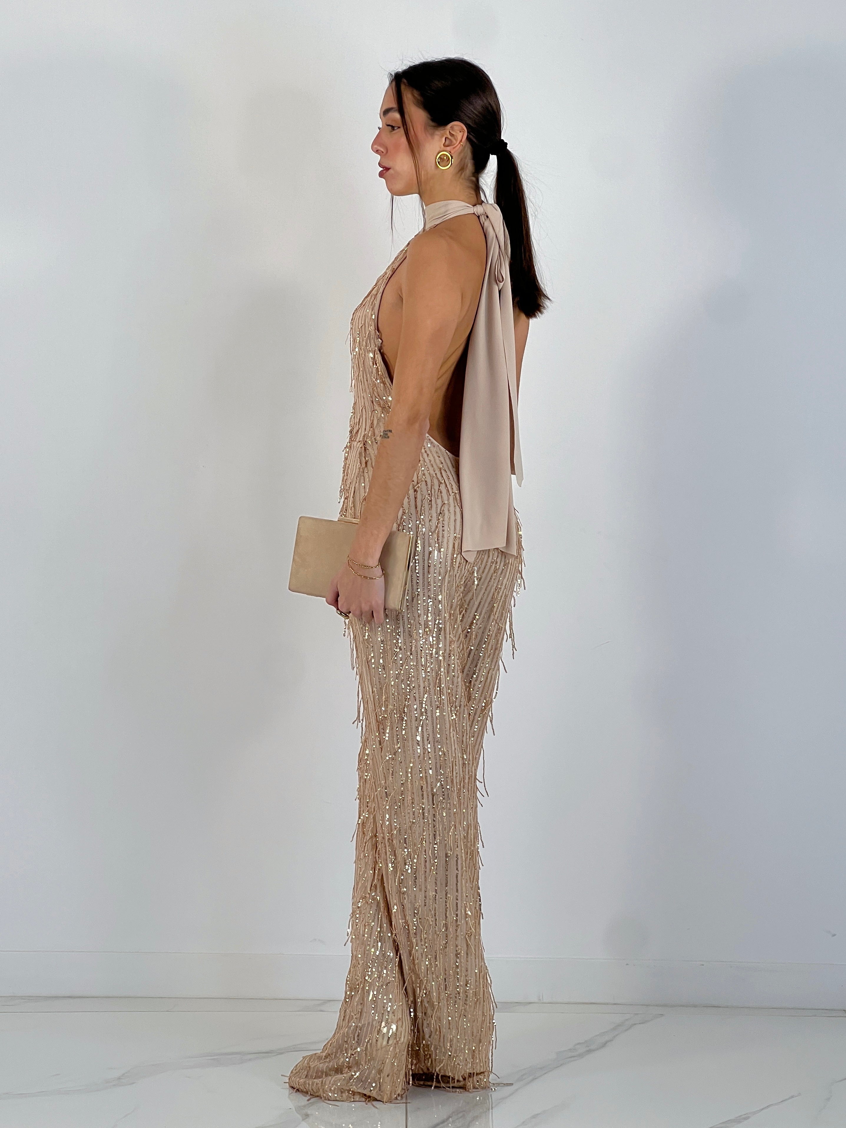 Mono halter com franjas e lantejoulas