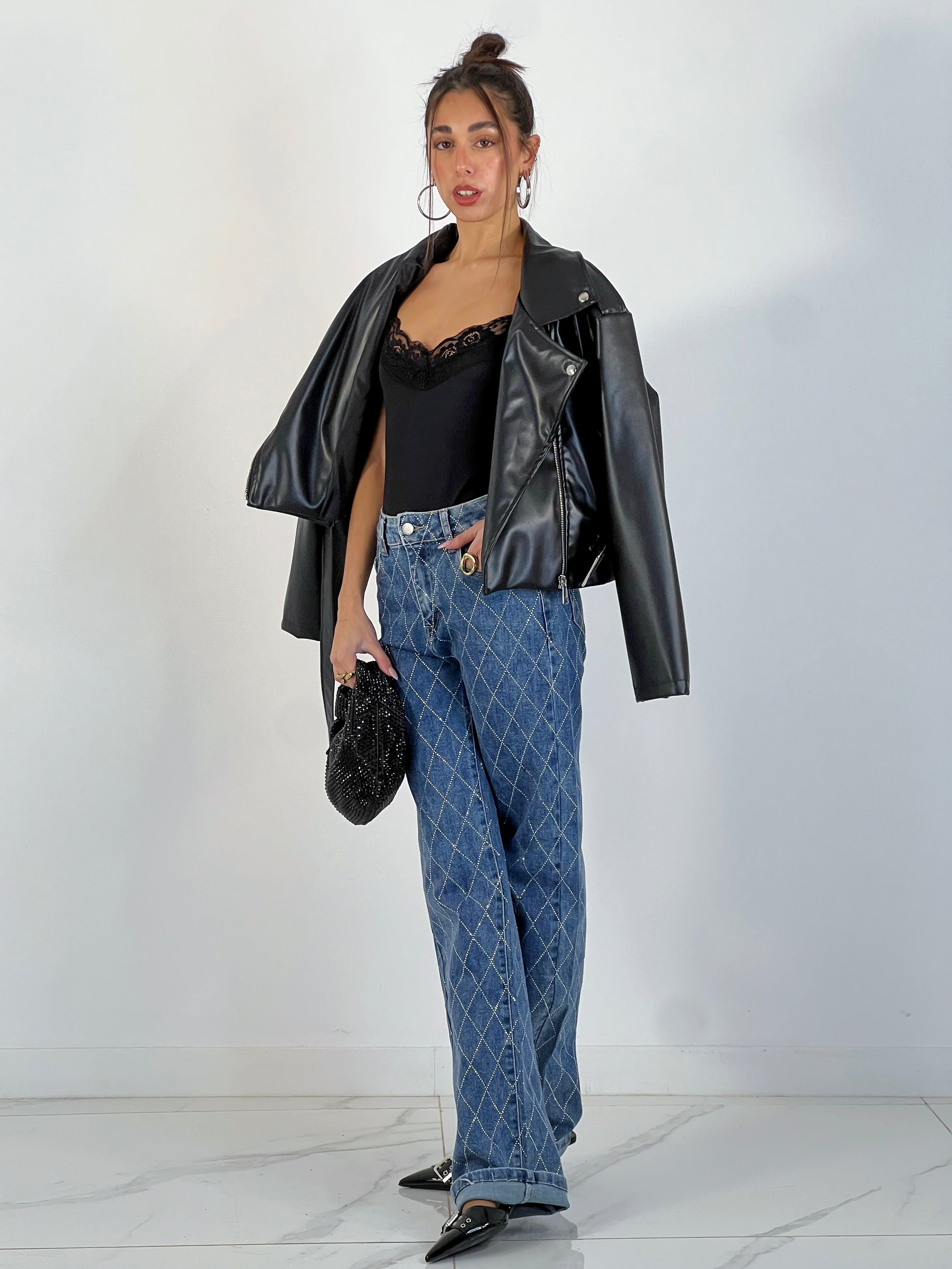 Jeans Rectos rombos Strass