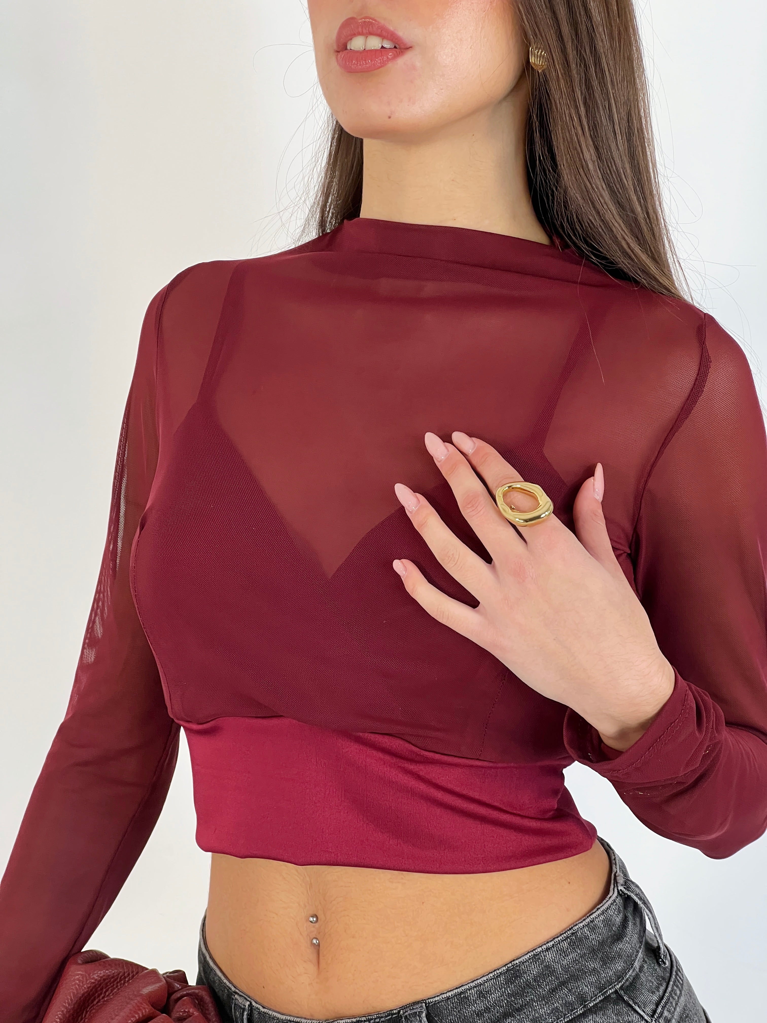 Top transparencias manga larga