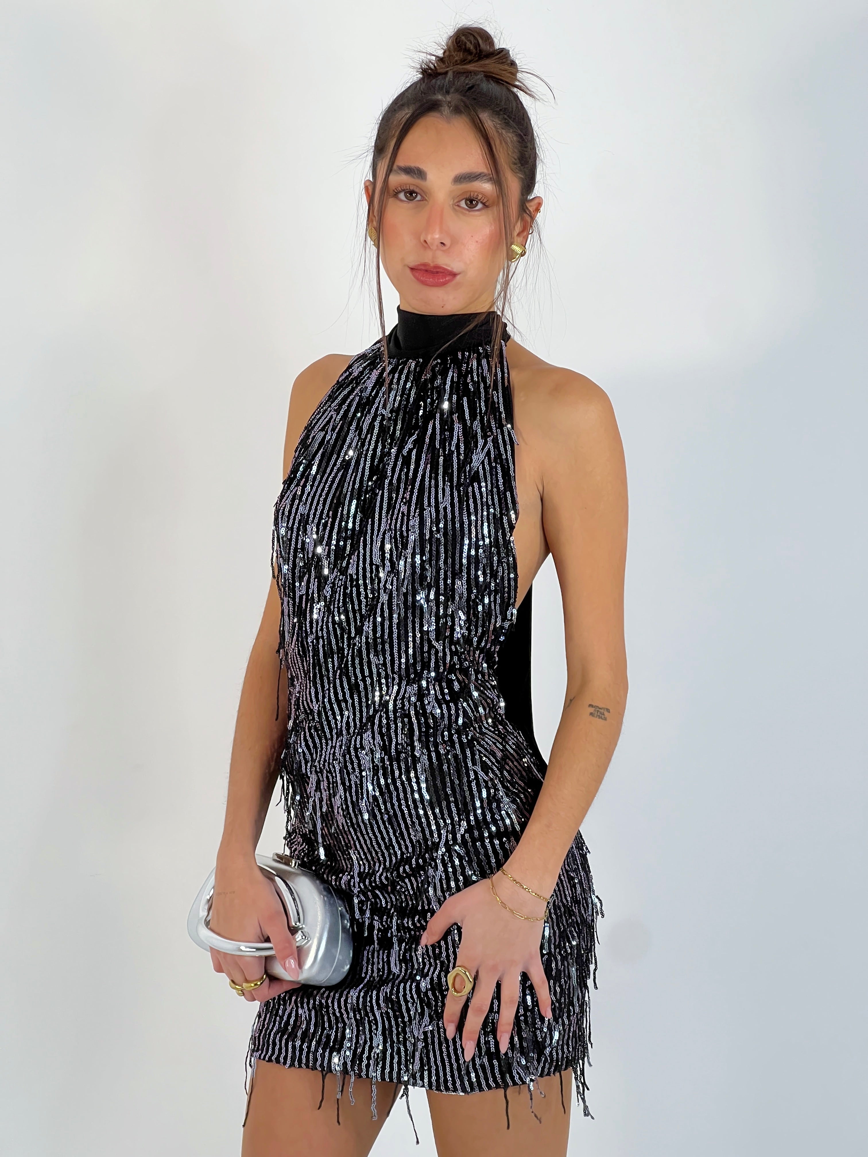 Halter dress fringes sequins