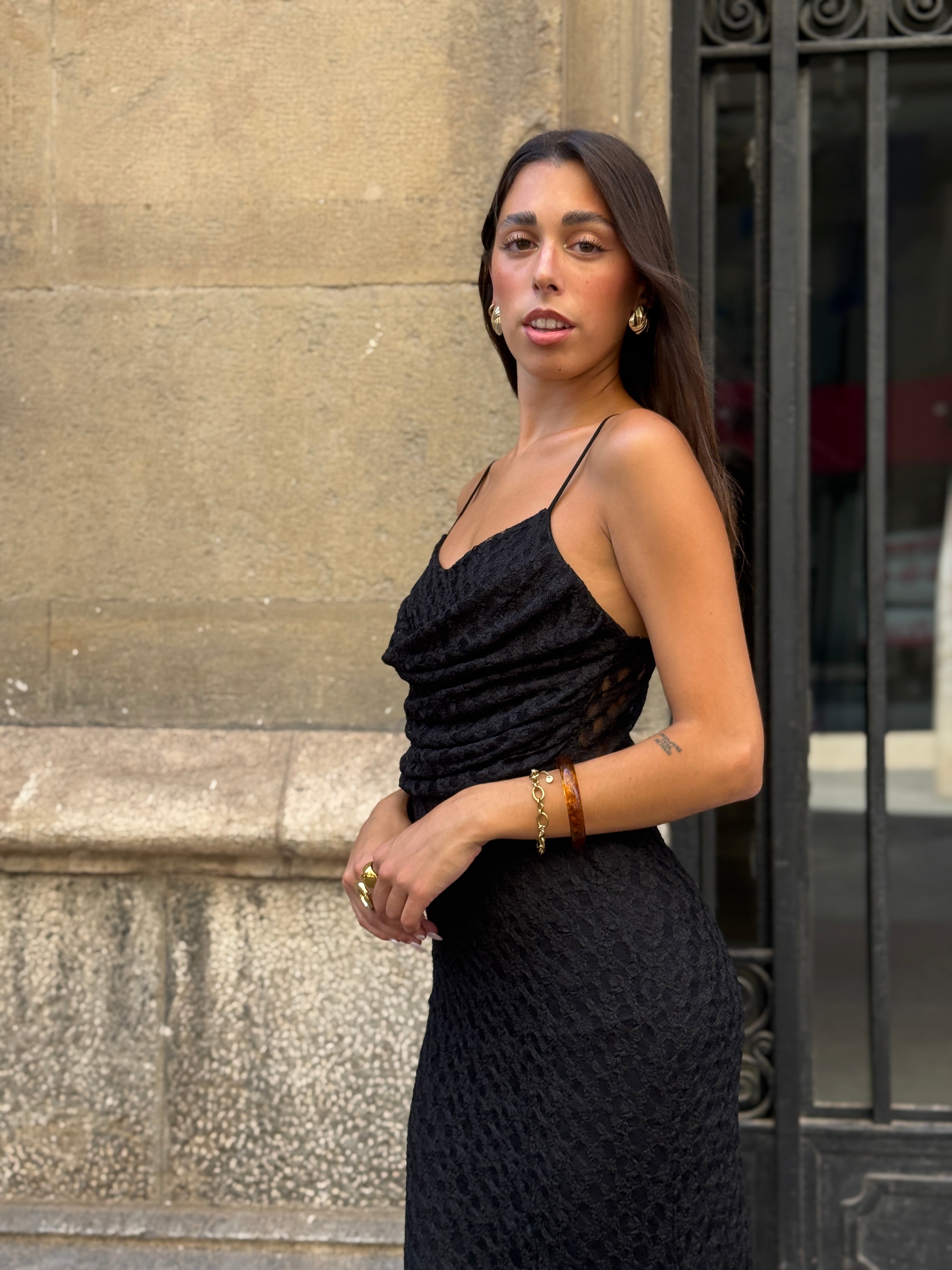 Vestido drapeado blonda Elisa