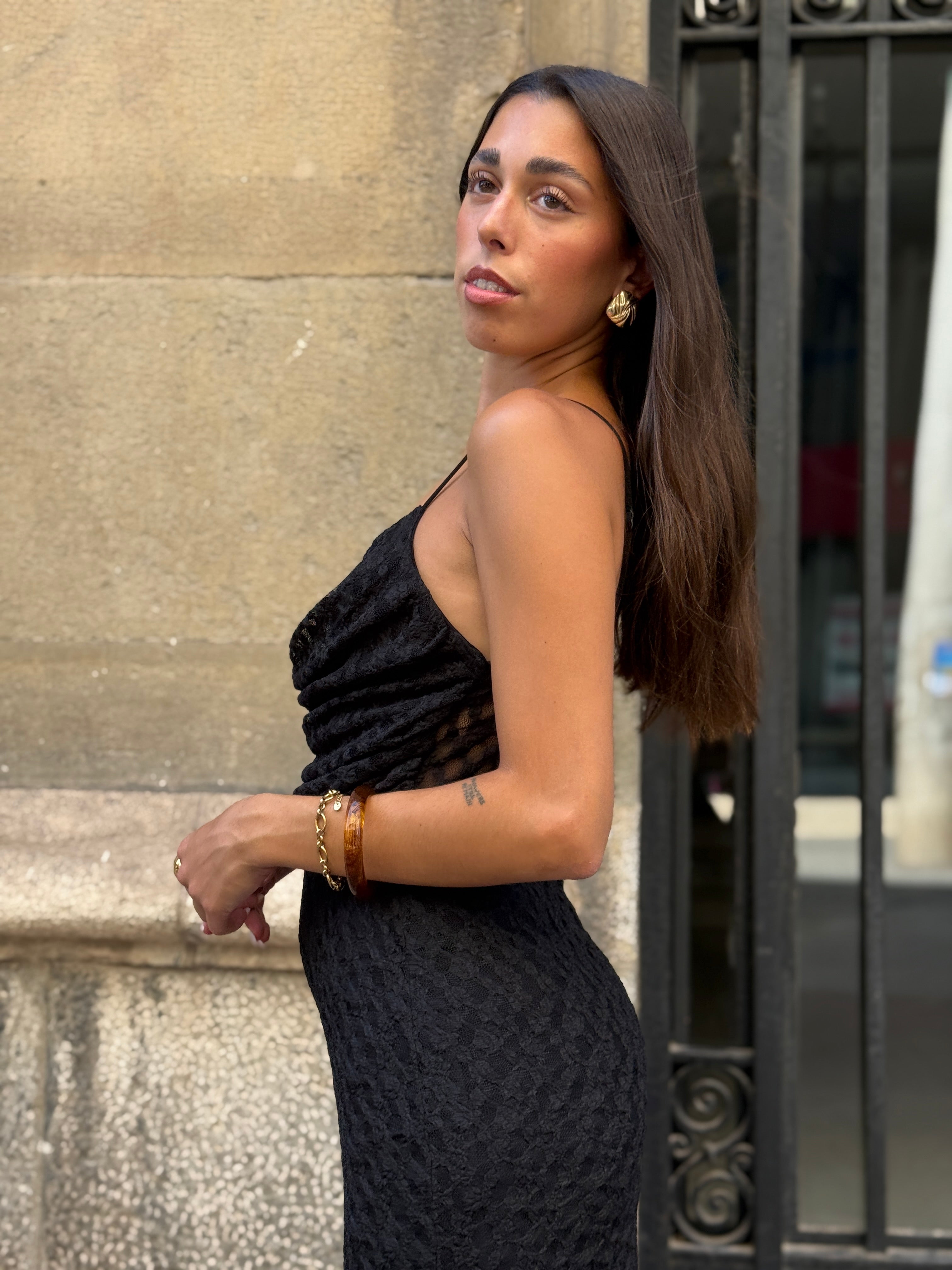 Vestido drapeado blonda Elisa