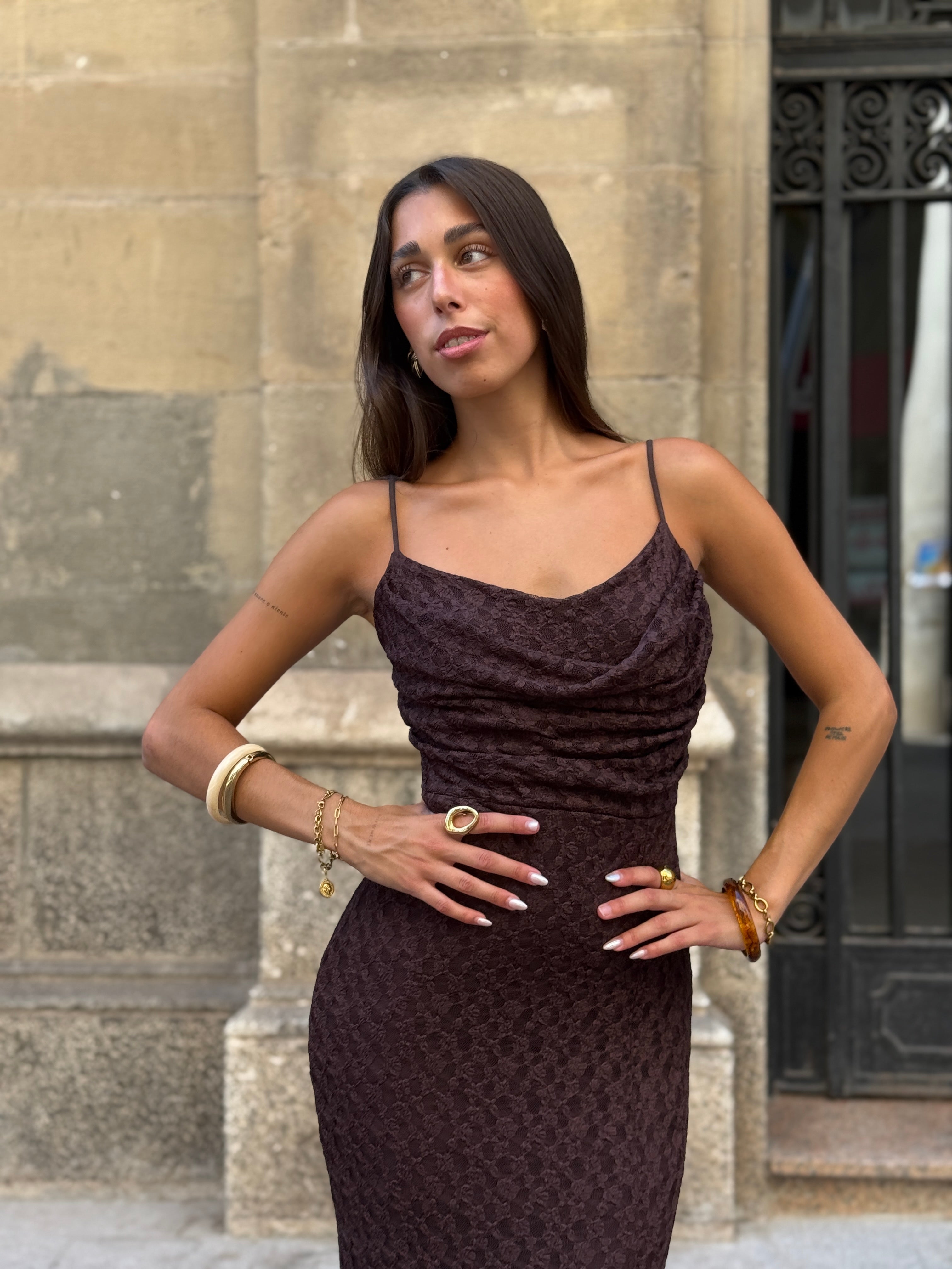 Vestido drapeado blonda Elisa