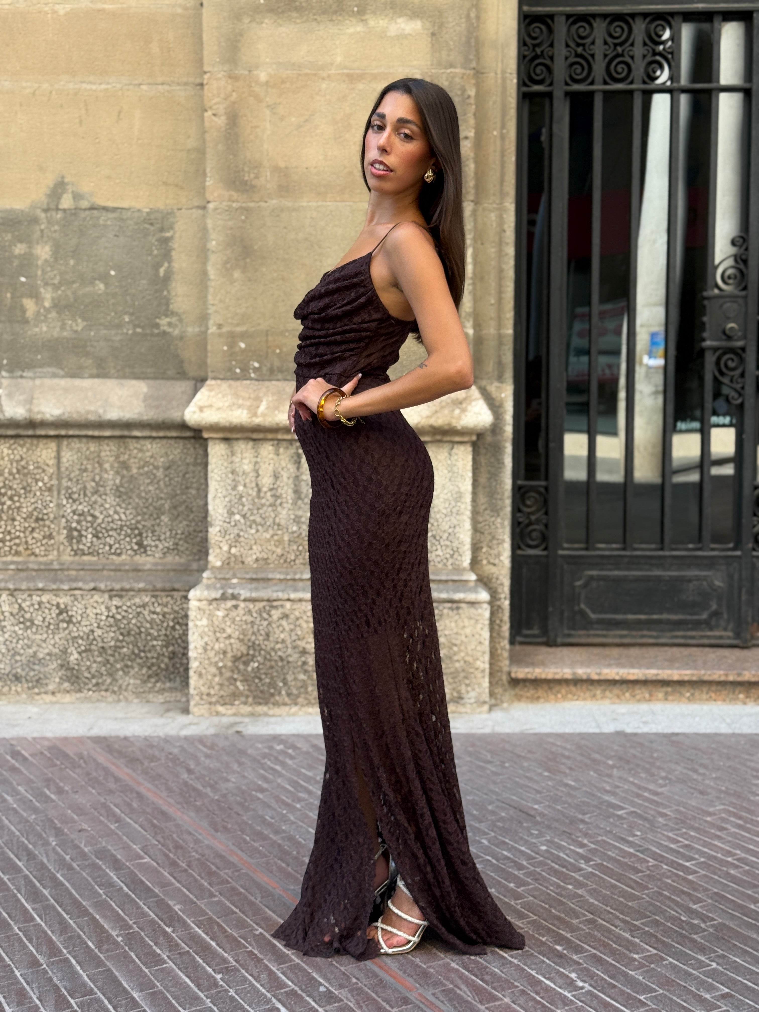 Vestido drapeado blonda Elisa