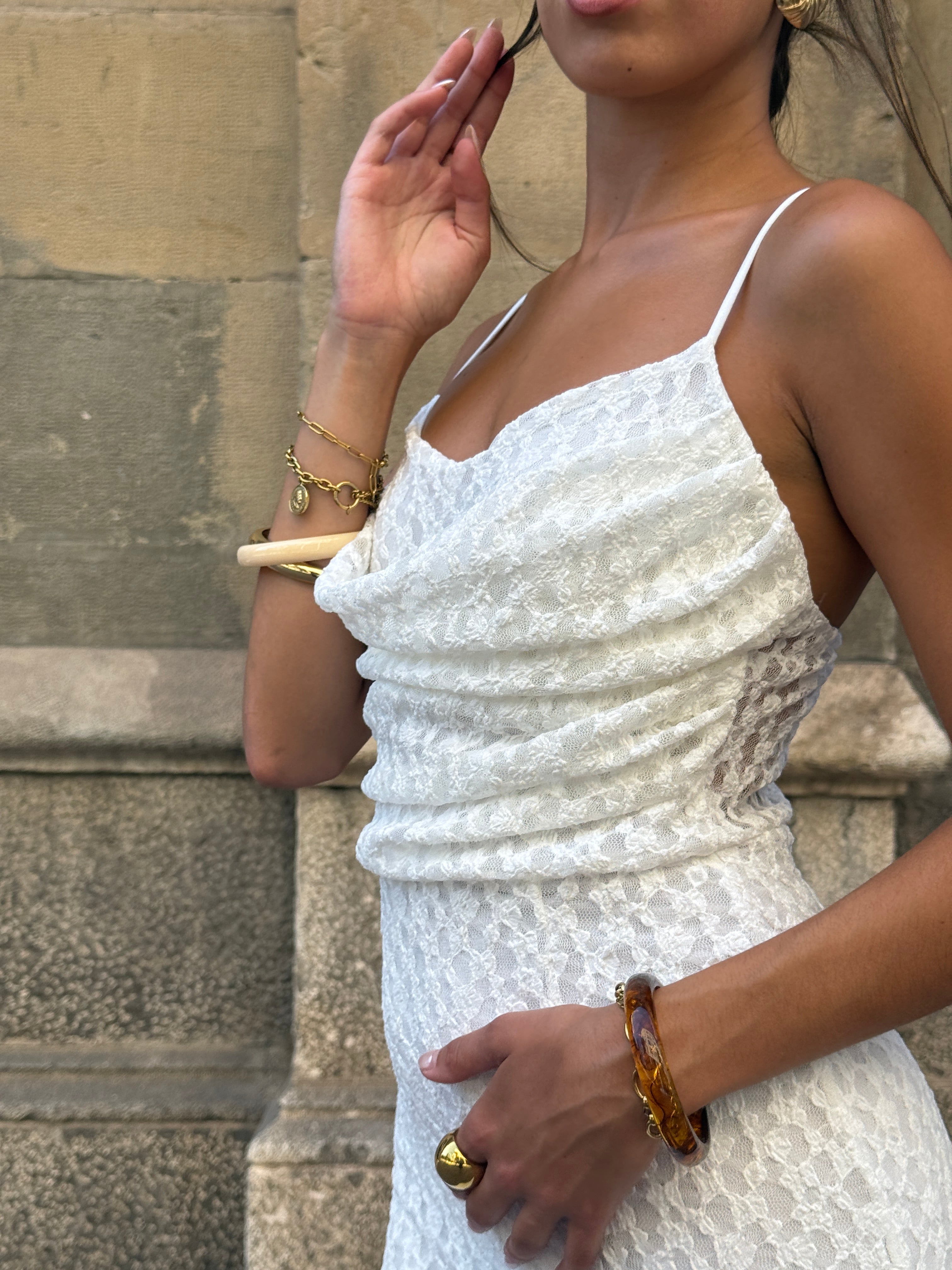 Vestido drapeado blonda Elisa